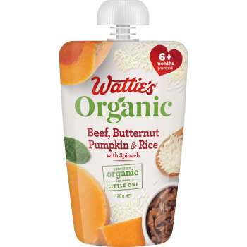 Photograph of Wattie's® Organic Beef, Butternut Pumpkin & Rice with Spinach  product