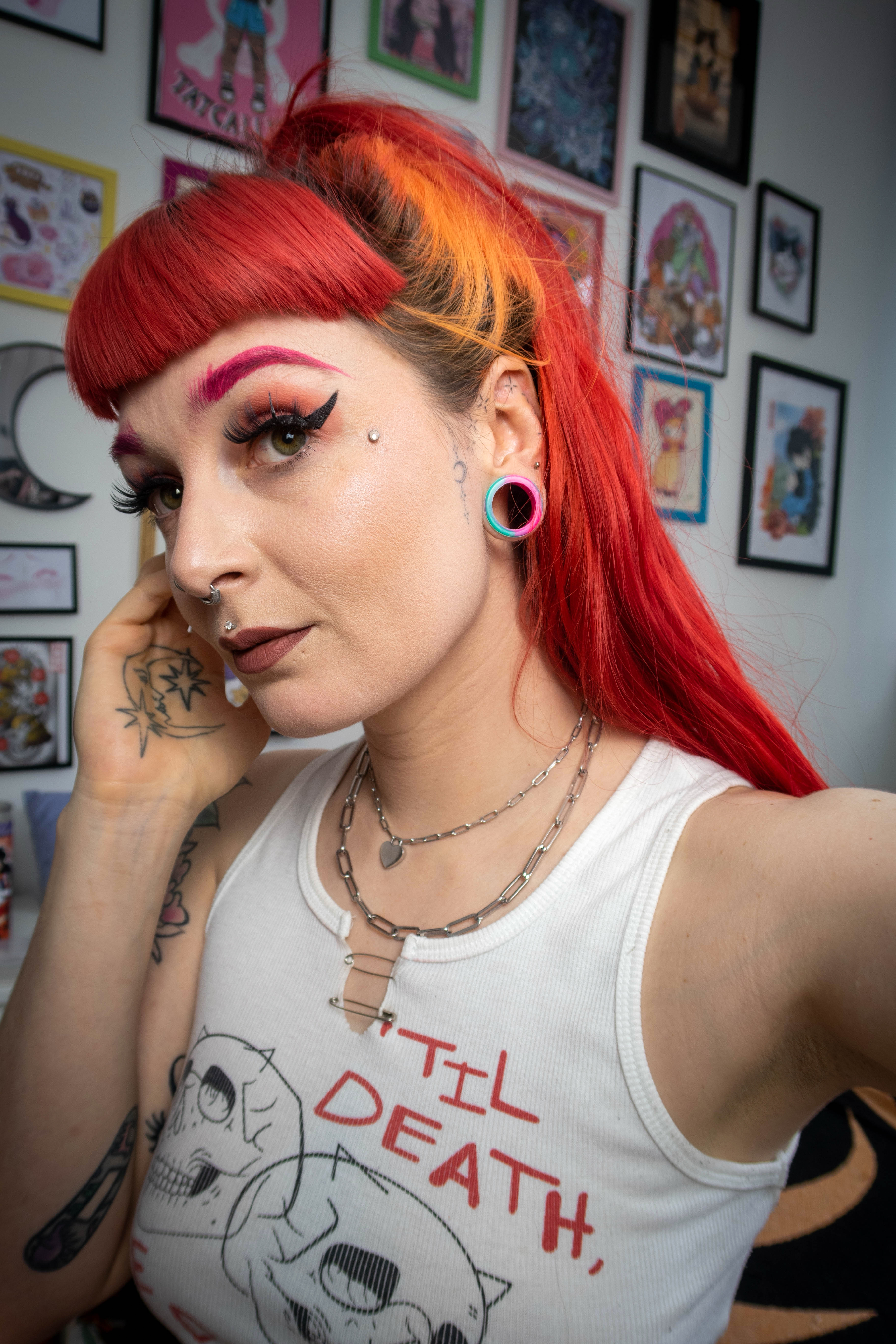 Girl wearing beautiful  Marble Pink & Green Silicone Ear Tunnel