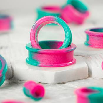 Cute Pink & Green Marble Effect Silicone Ear Tunnel