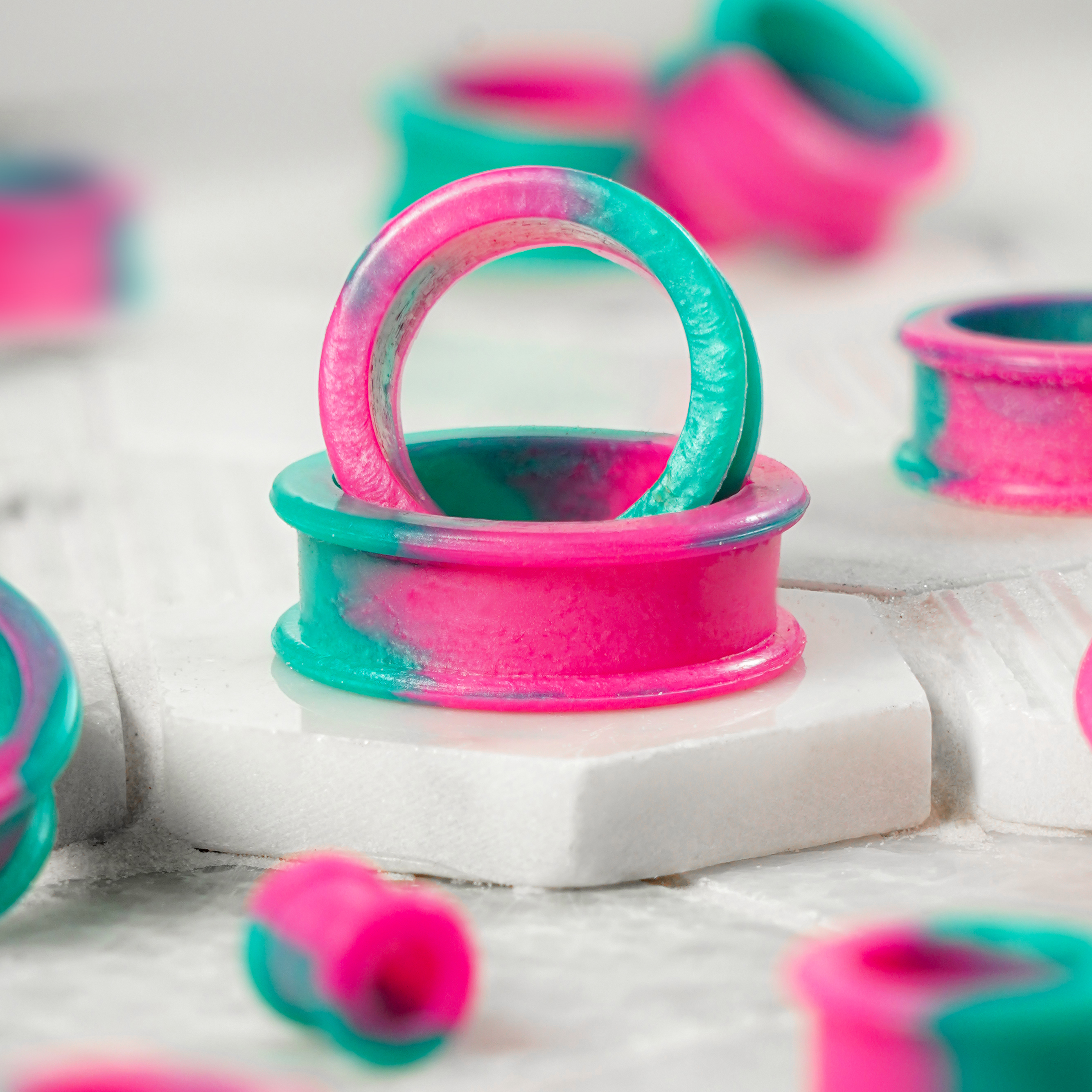 Cute Marble Pink & Green Silicone Ear Tunnel
