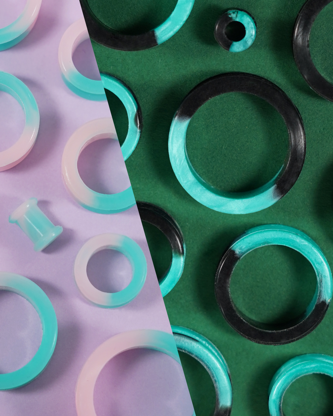Girly  Marble Light Green & Pink Silicone Ear Tunnel