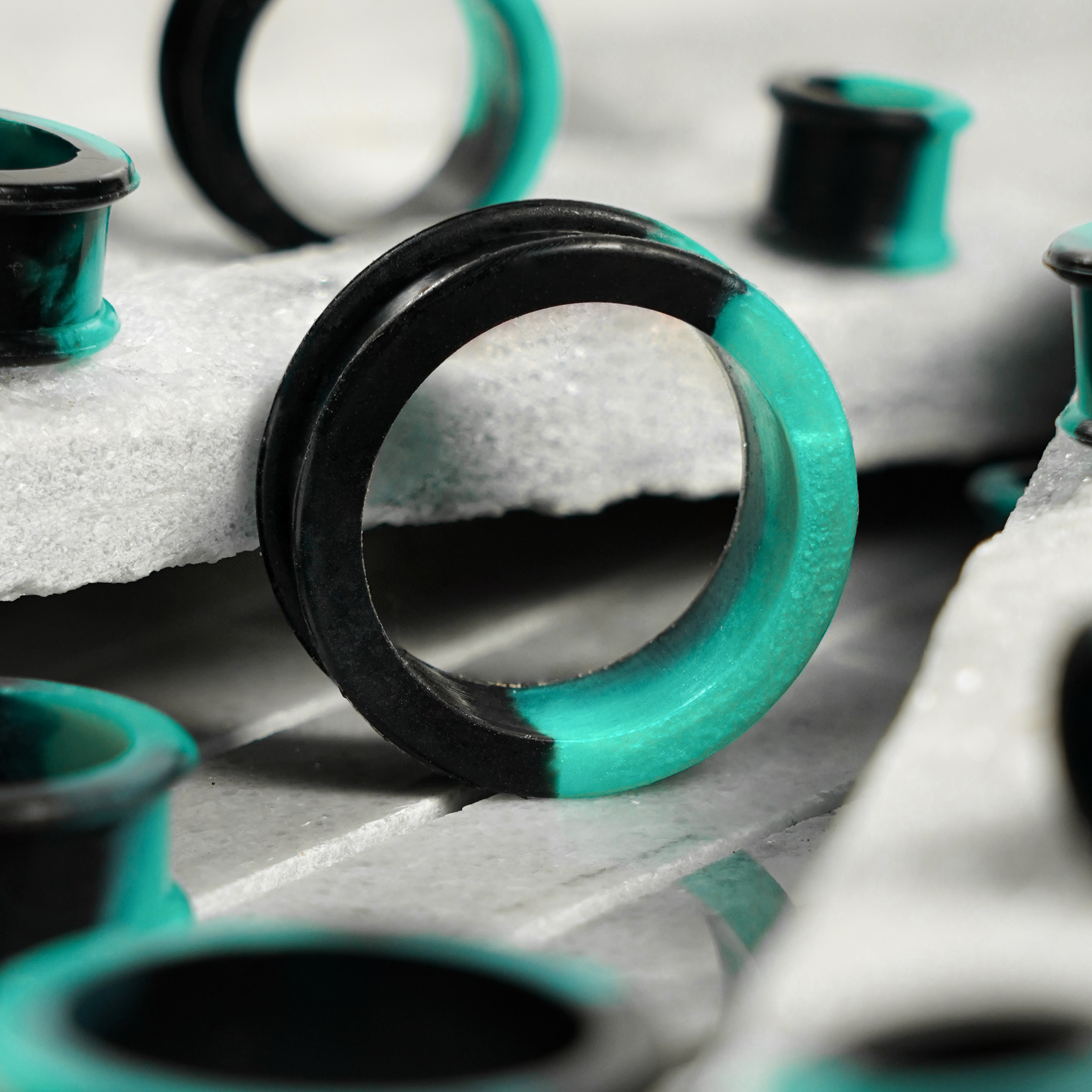 cool Marble Green & Black Silicone Ear Tunnel