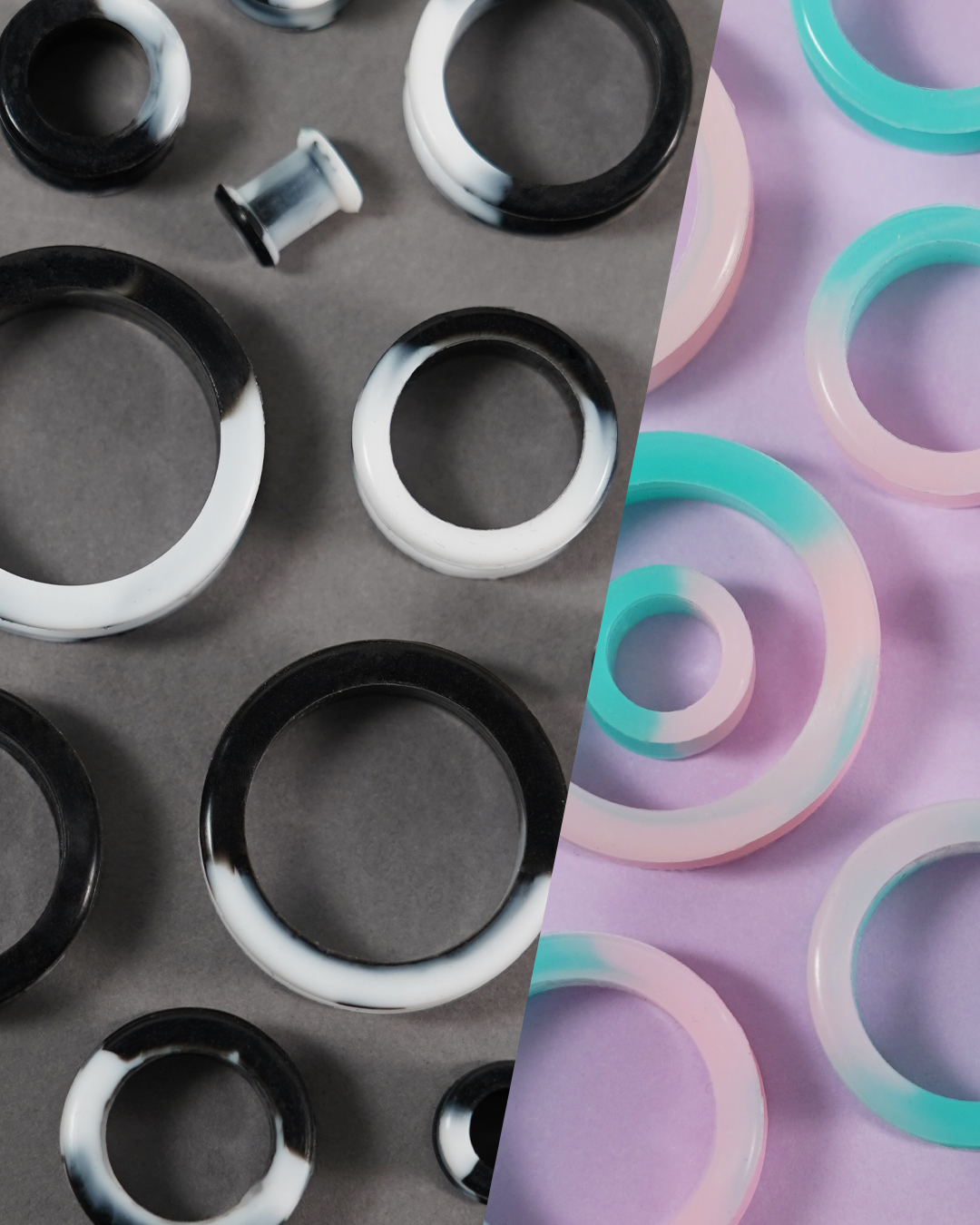 cool  Marble White & Black Silicone Ear Tunnel