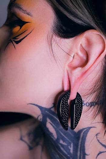 Hammered Black Steel Keyhole Ear Weights - Pair