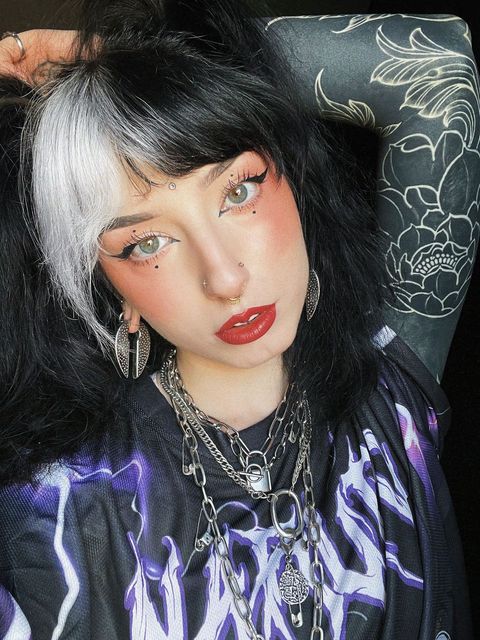 Girl wearing emo  Hammered Silver - Keyhole Ear Weights (Pair)