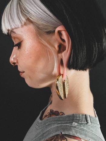 Hammered Gold Steel Keyhole Ear Weights - Pair