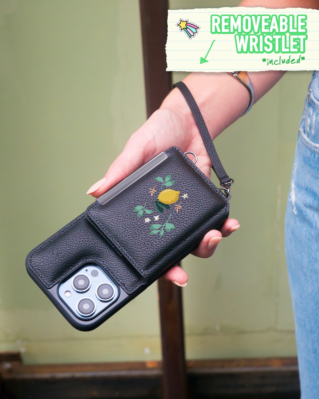 TRODINO Square Leather Iphone 14 Pro Max Case With Wristband Strap