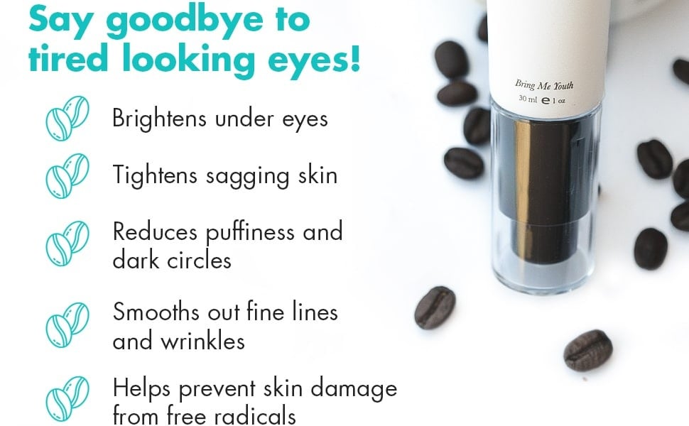 Say goodbye to
tired looking eyes!
Brightens under eyes
Tightens sagging skin
Reduces puffiness and
dark circles
Smooths out fine lines
and wrinkles
Helps prevent skin damage
from free radicals