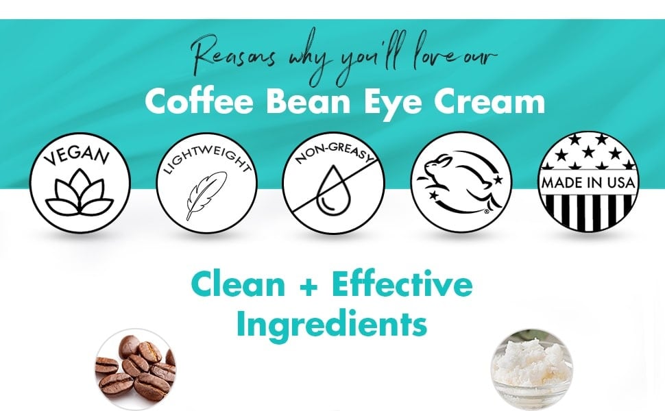 Reasons why you'll love our
Coffee Bean Eye Cream
Clean + Effective
Ingredients