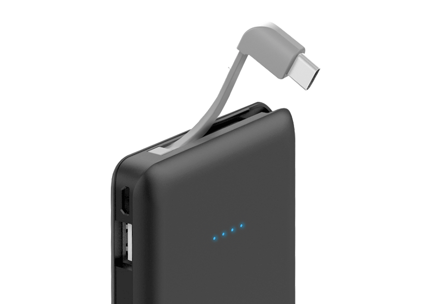 8,000 mAh Power Bank with integrated USB-C Cable