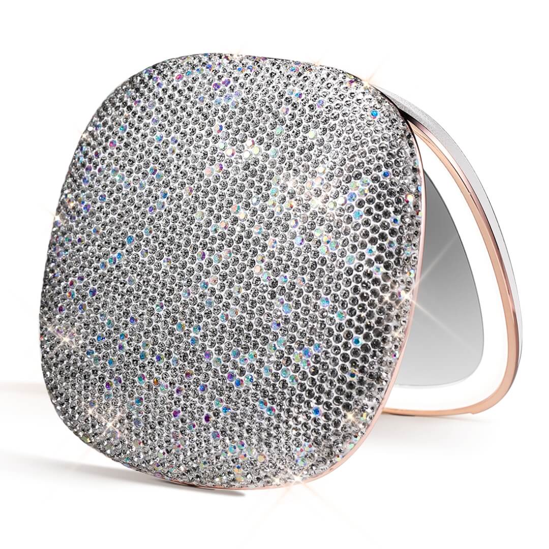 Mila 2 Luxe premium lighted compact by Fancii and Co opened to show the natural daylight leds