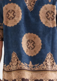 Short Sleeve Silk Jacquard Camp Collar Shirt - Mud Dye Tapestry
