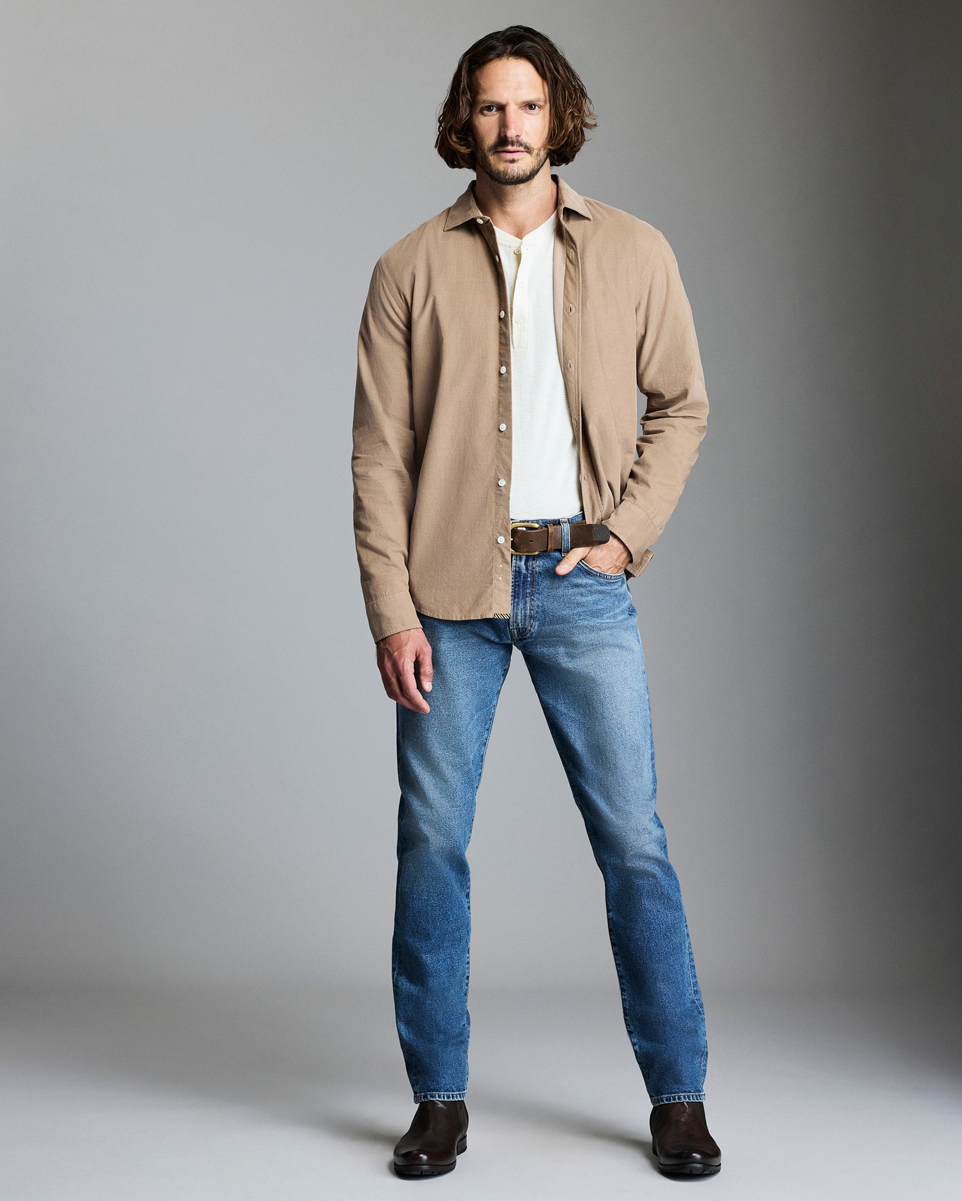 Model shows the fit of the shirt.