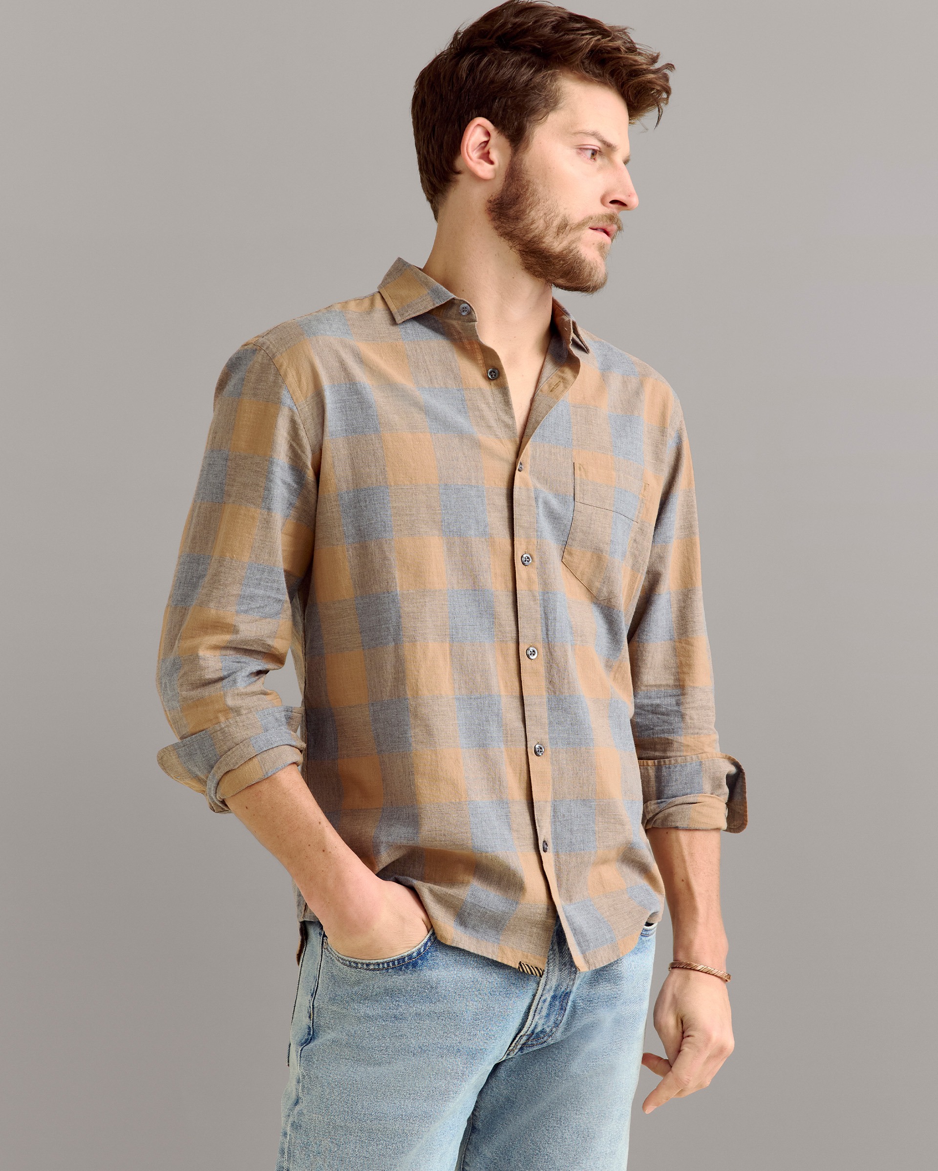 Model shows the fit of the shirt.