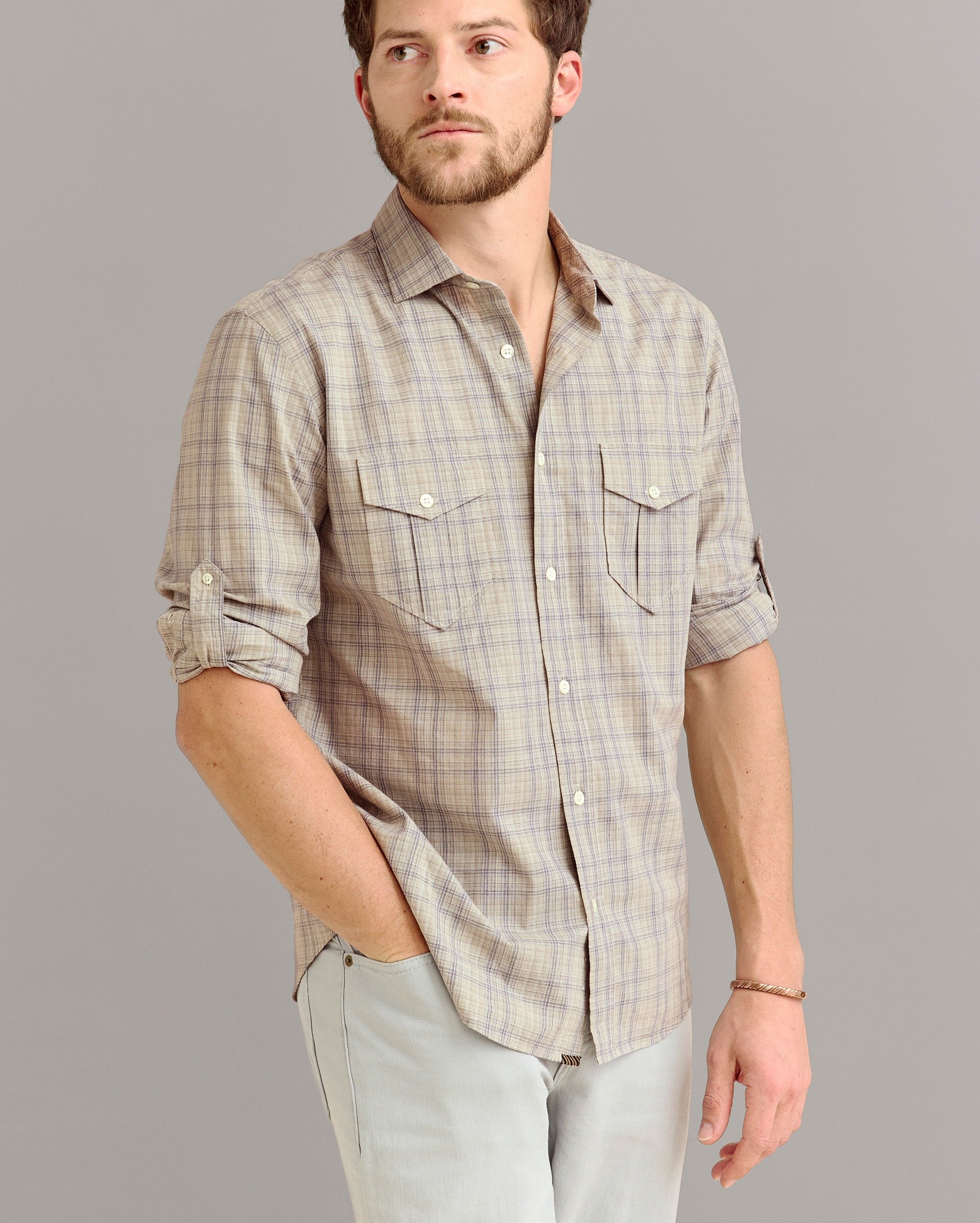 Model shows the fit of the shirt.