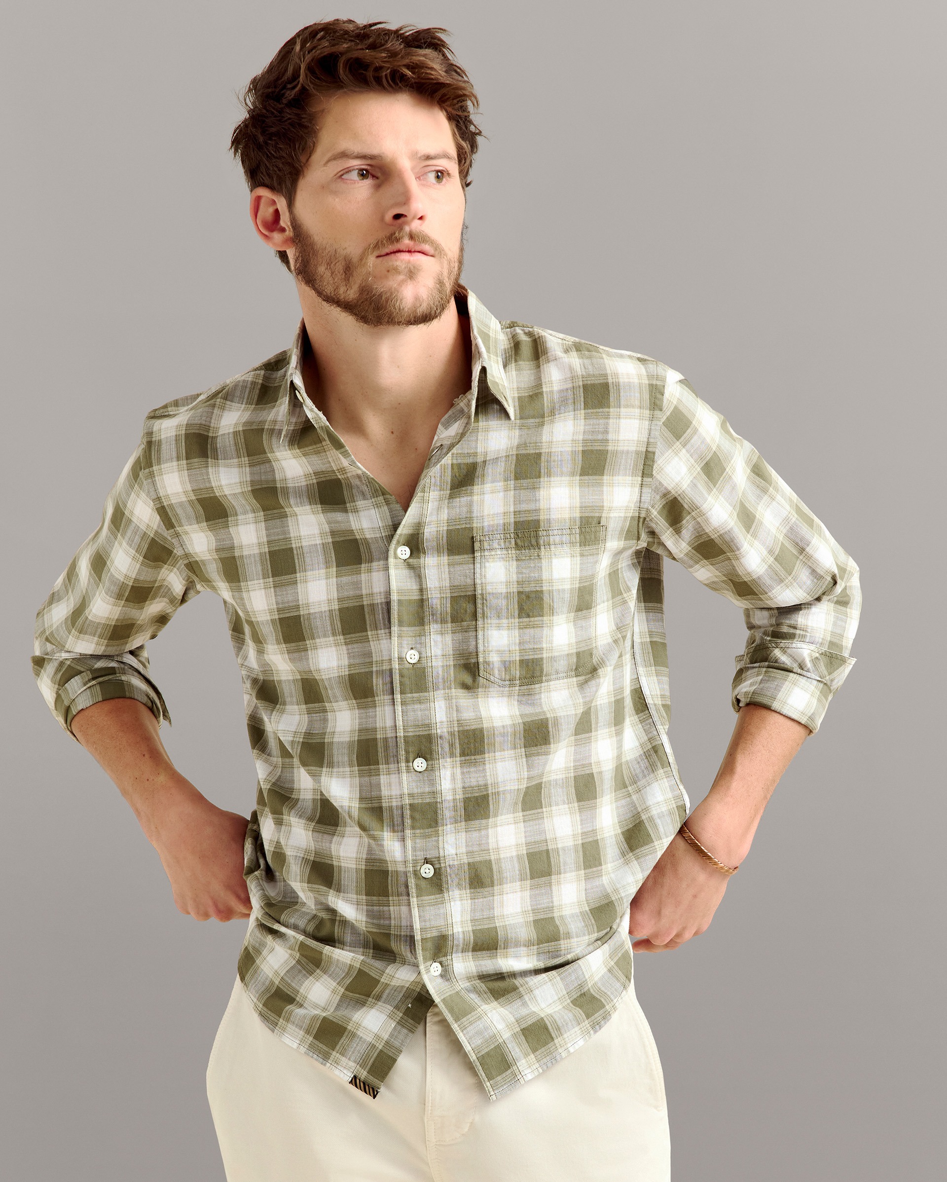 Model shows the fit of the shirt.