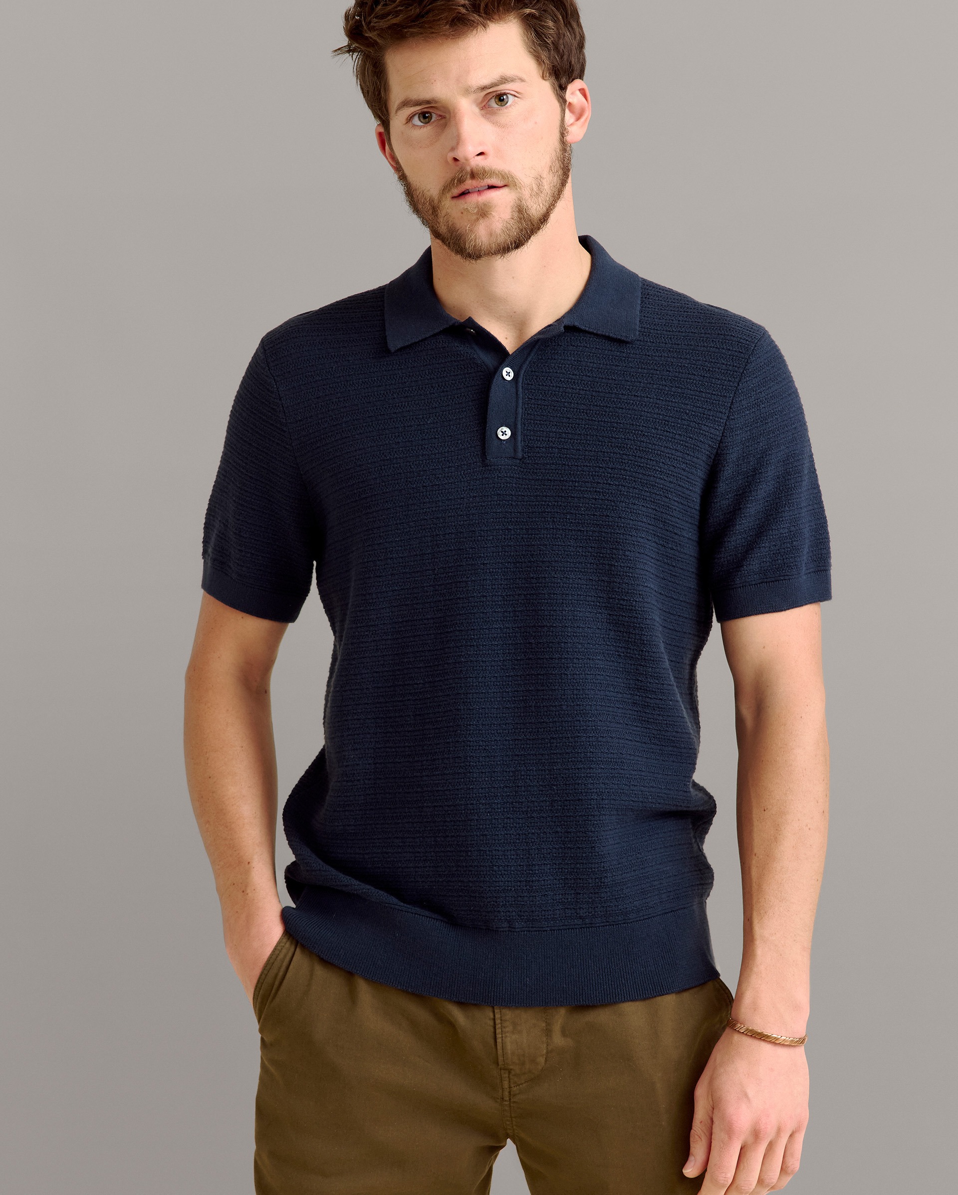 Model shows off the fit of the polo.