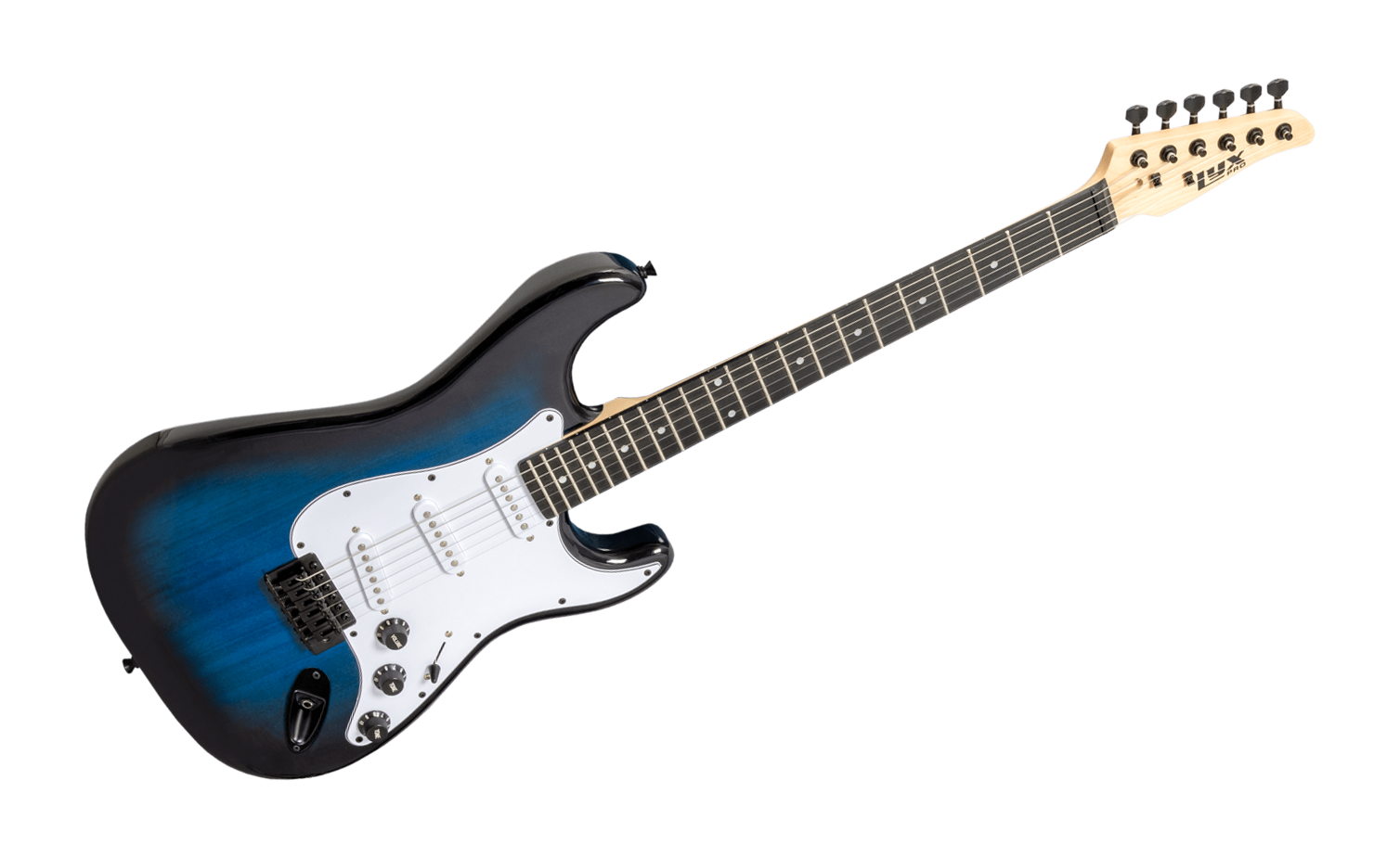 blue double-cutaway beginner electric guitar