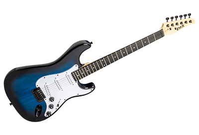 blue double-cutaway beginner electric guitar