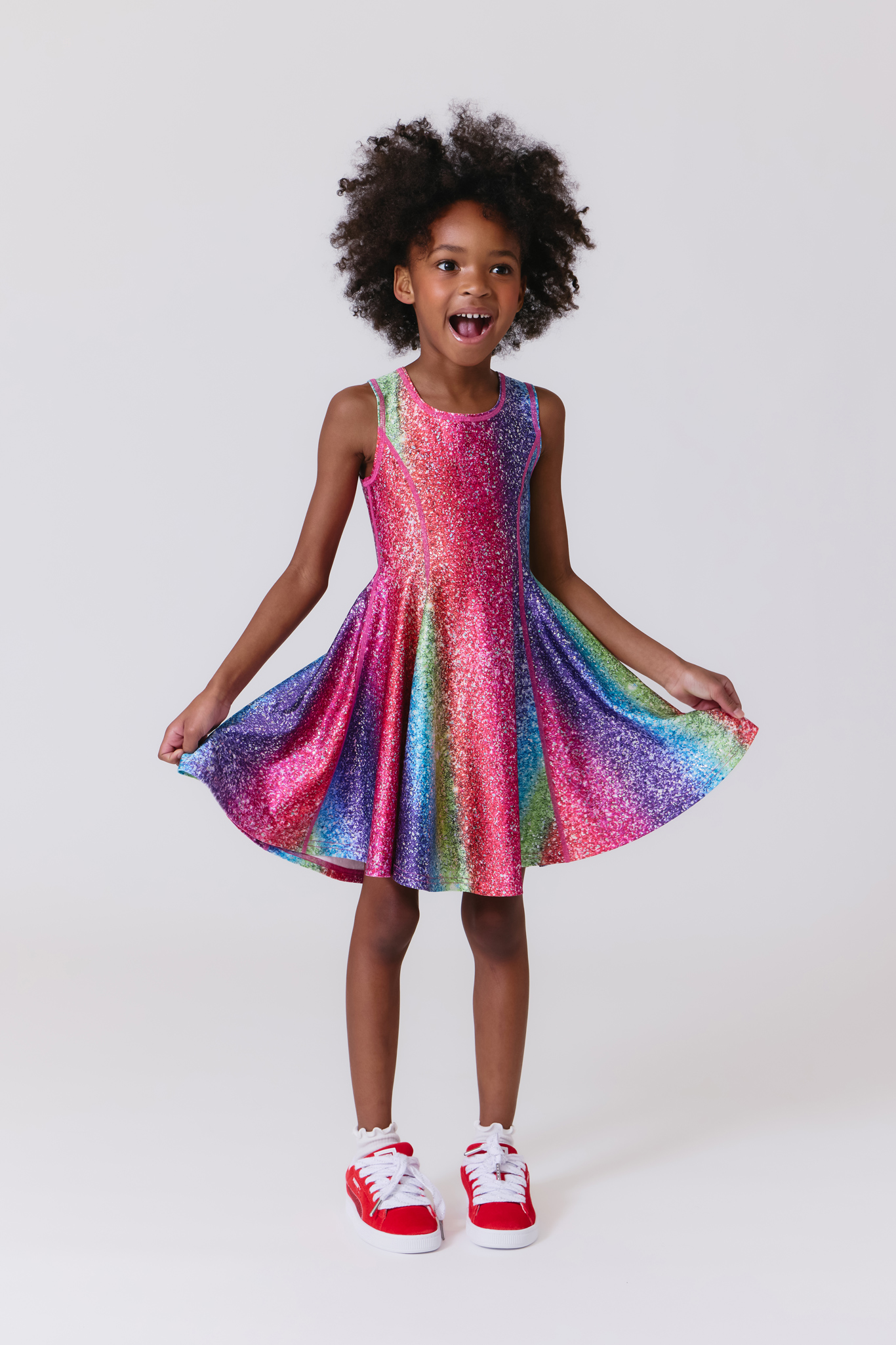 Terez | Girls Skater Dress in Rainbow Glitter Foil | Girl's Dresses | Rainbow Glitter Foil / 10/12 Terez | Girls Skater Dress in Rainbow Glitter Foil | Girl's Dresses | Rainbow Glitter Foil / 10/12