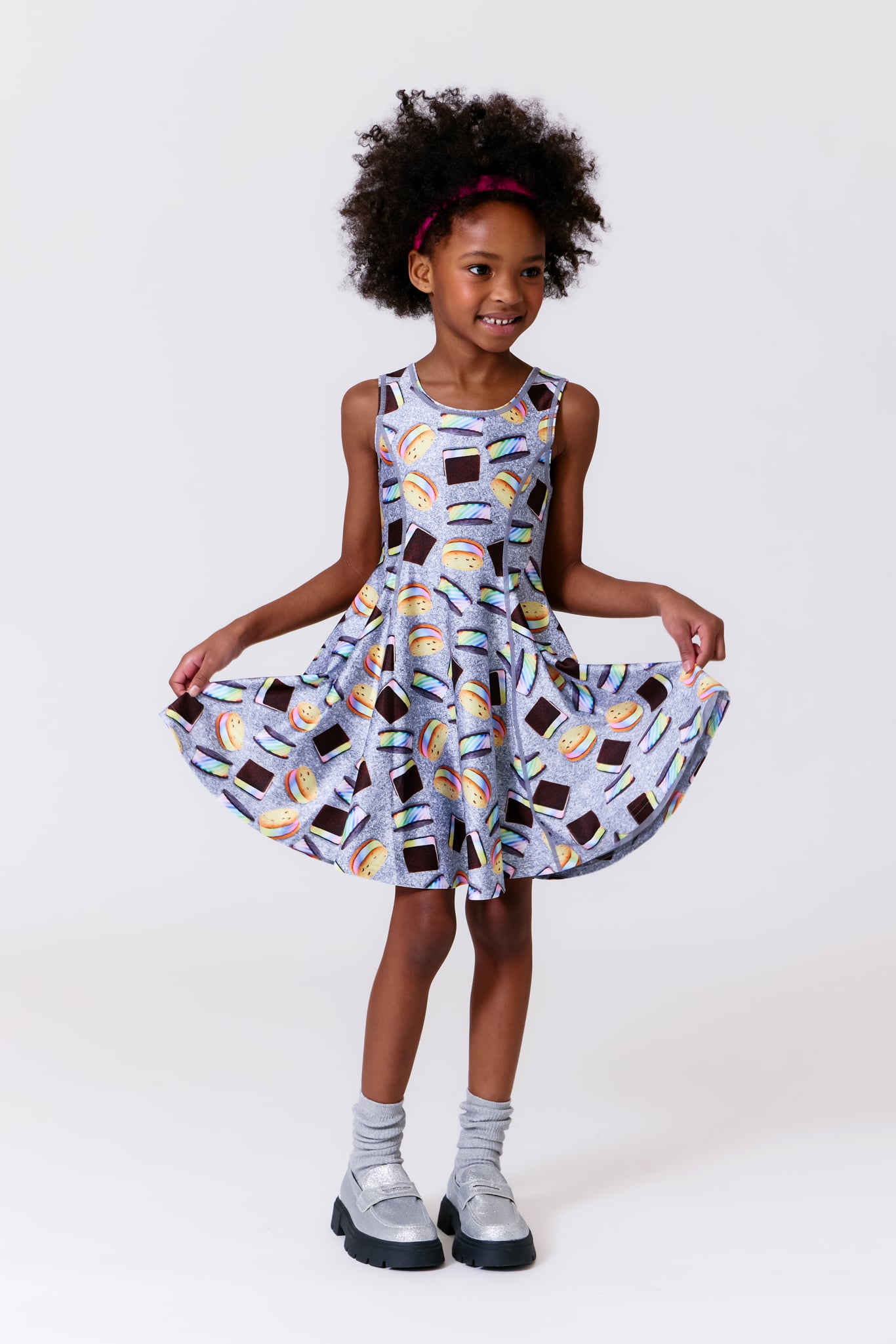 Terez | Girls Hi-Shine Skater Dress in Rainbow Ice Cream Saucers | Girl's Dresses | Rainbow Ice Cream Saucers / 5 Terez | Girls Hi-Shine Skater Dress in Rainbow Ice Cream Saucers | Girl's Dresses | Rainbow Ice Cream Saucers / 5