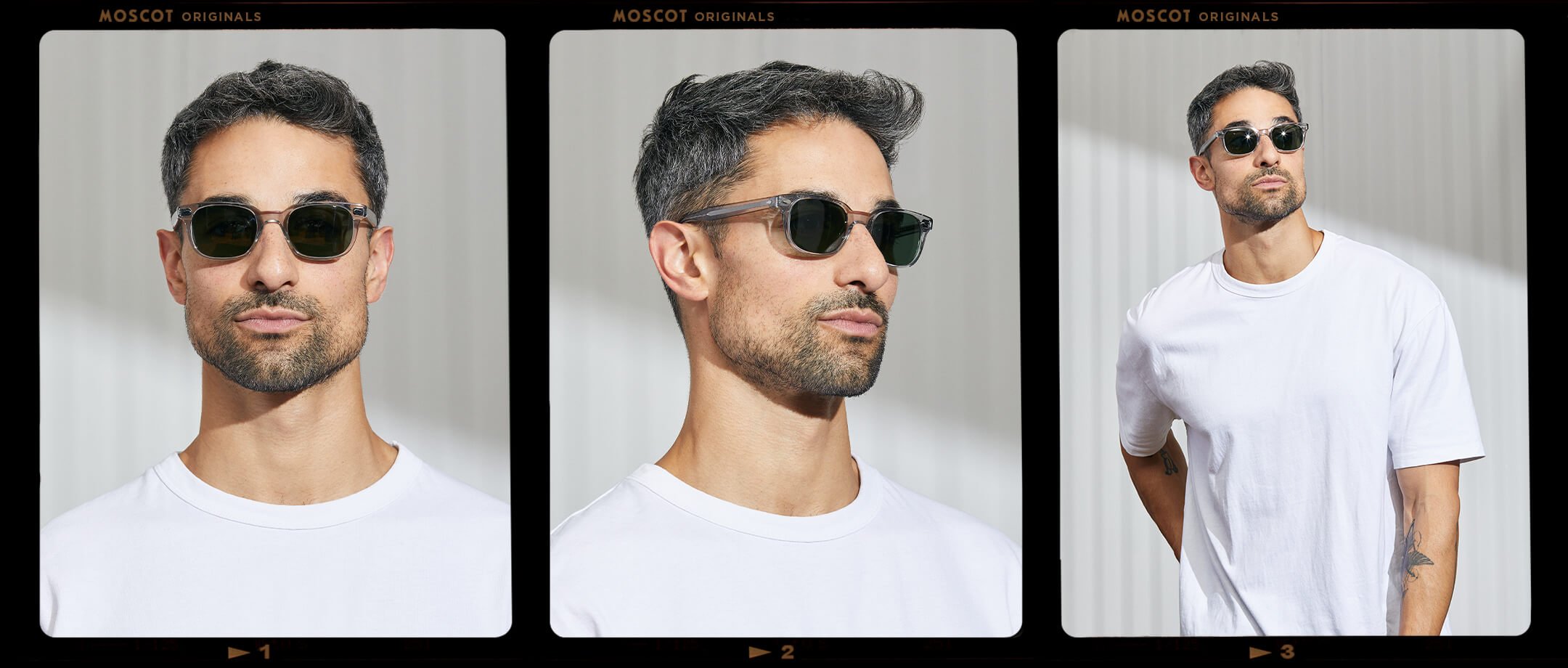 Model is wearing The BOYCHIK SUN in Light Grey in size 49 with G-15 Glass Lenses