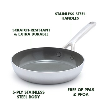 GP5 Stainless Steel 4-Quart Sauté Pan with Lid | Champagne Handles