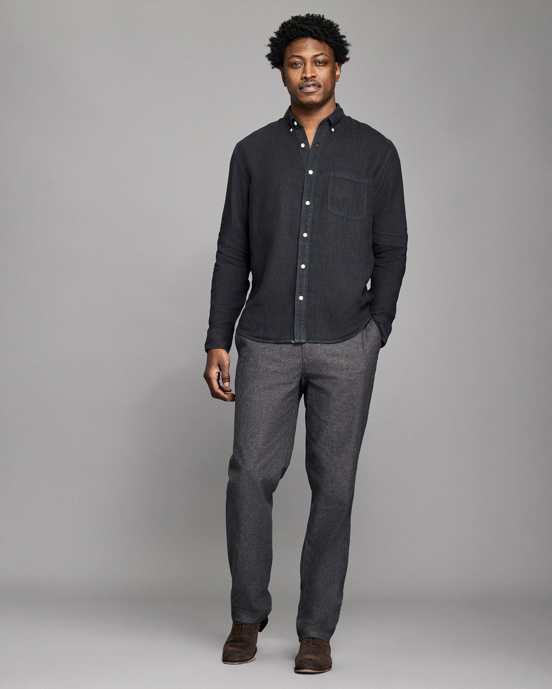 Pachman(パハマン) TWIN BUTTON BLOUSE黒（36） Men's Tuscumbia Linen Button-Down Shirt | Billy Reid
