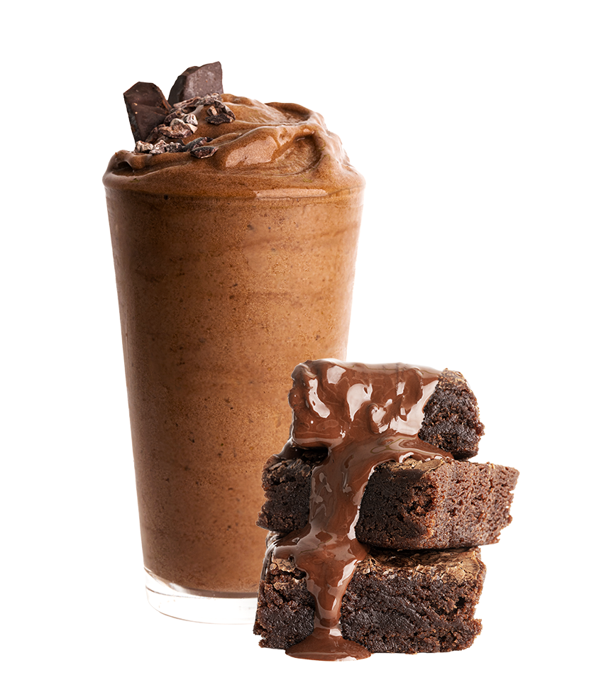 Decadent Chocolate smoothie in glass  with brownies 