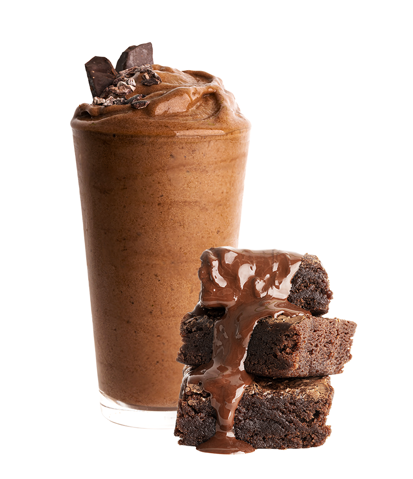 Decadent Chocolate smoothie in glass  with brownies 