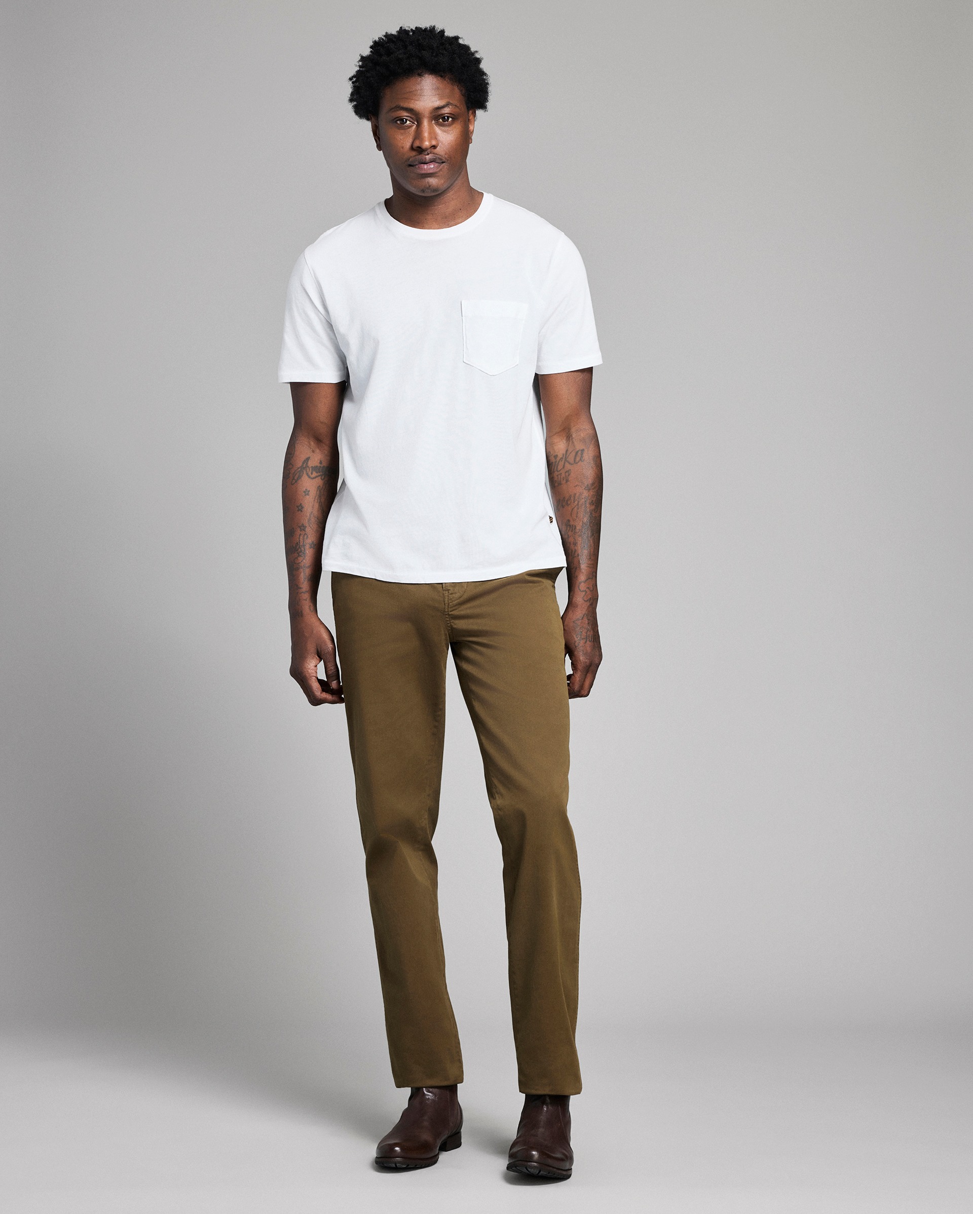 Model shows the fit of the pant.