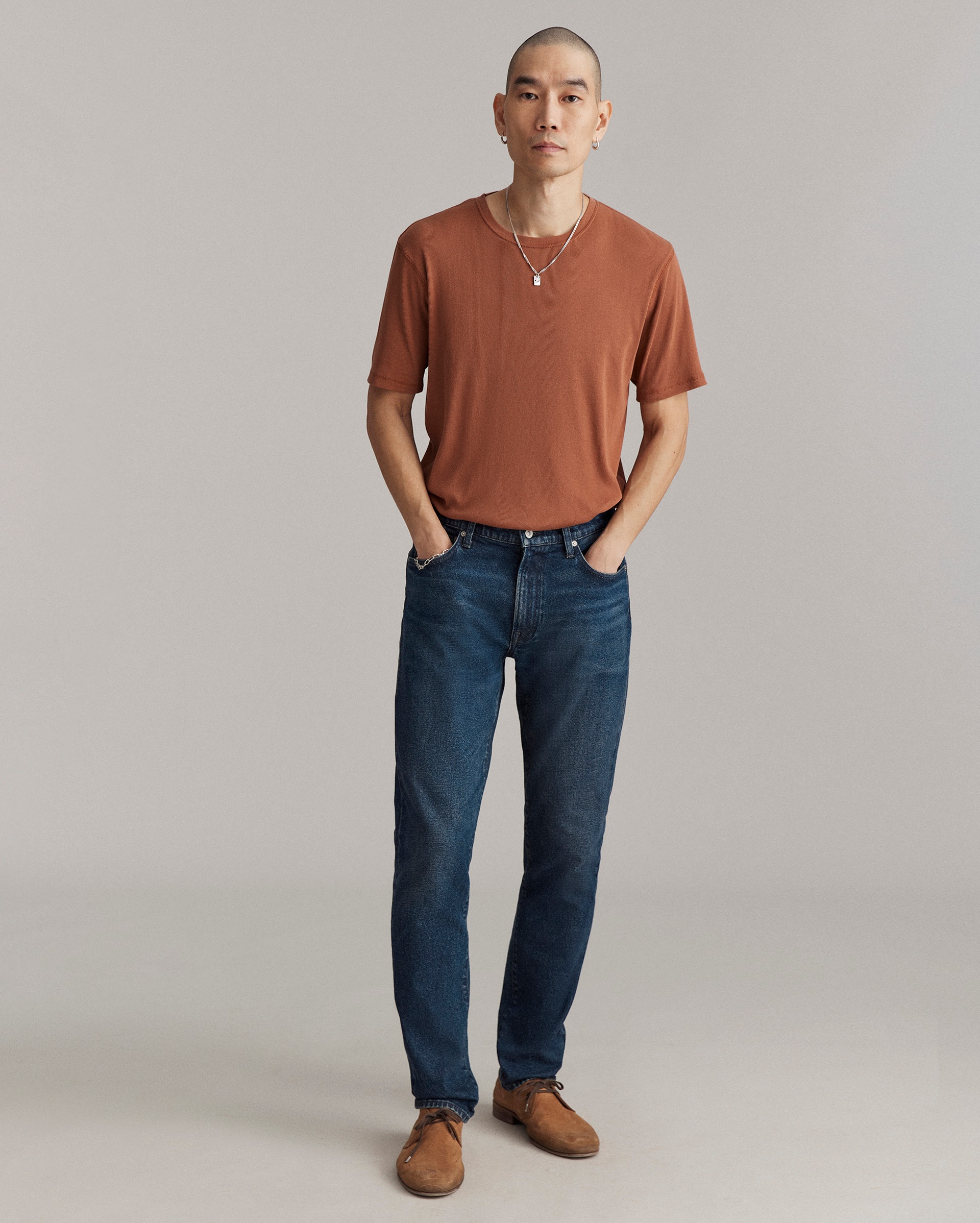 Model shows the fit of the shirt.