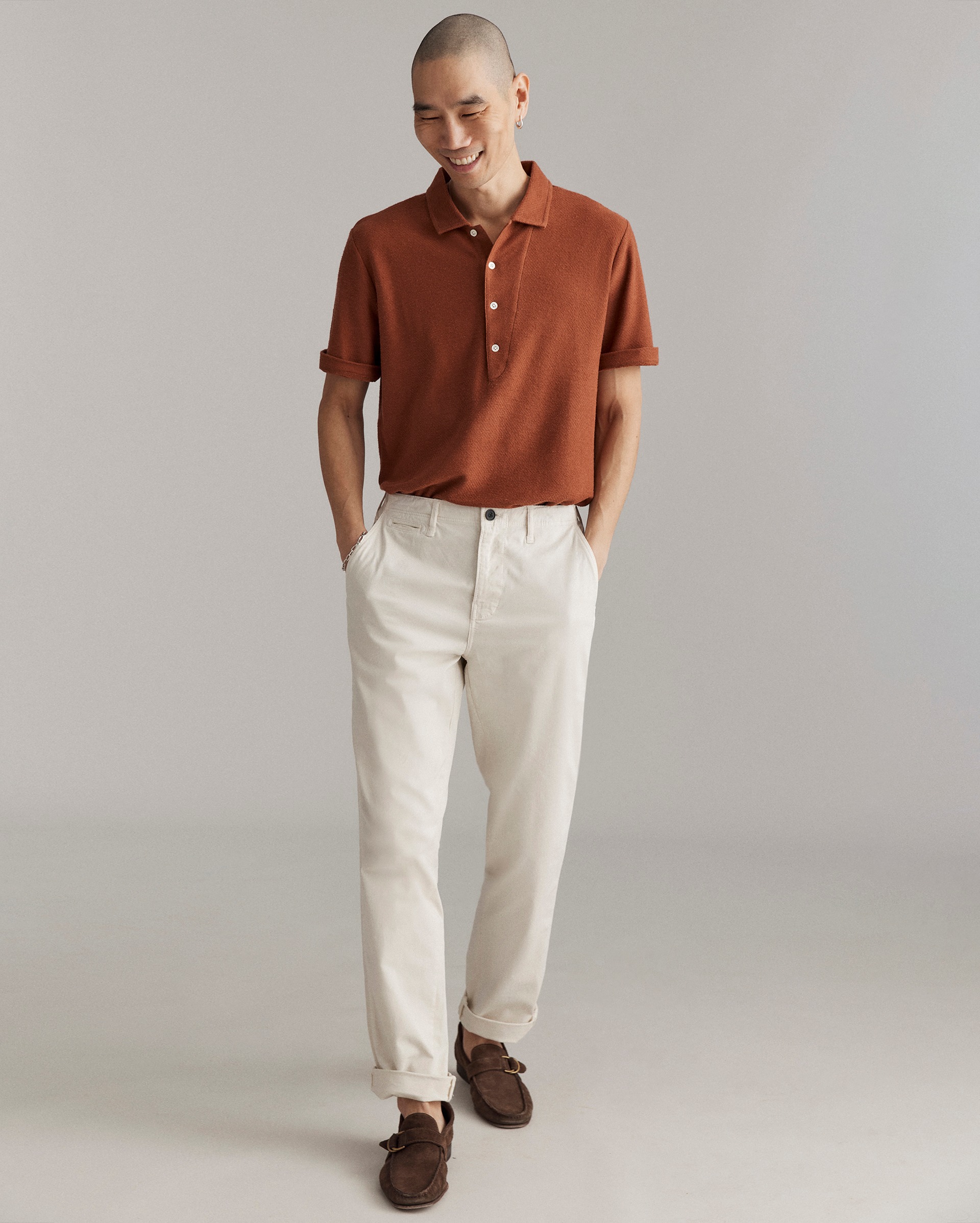 Model shows the fit of the polo.