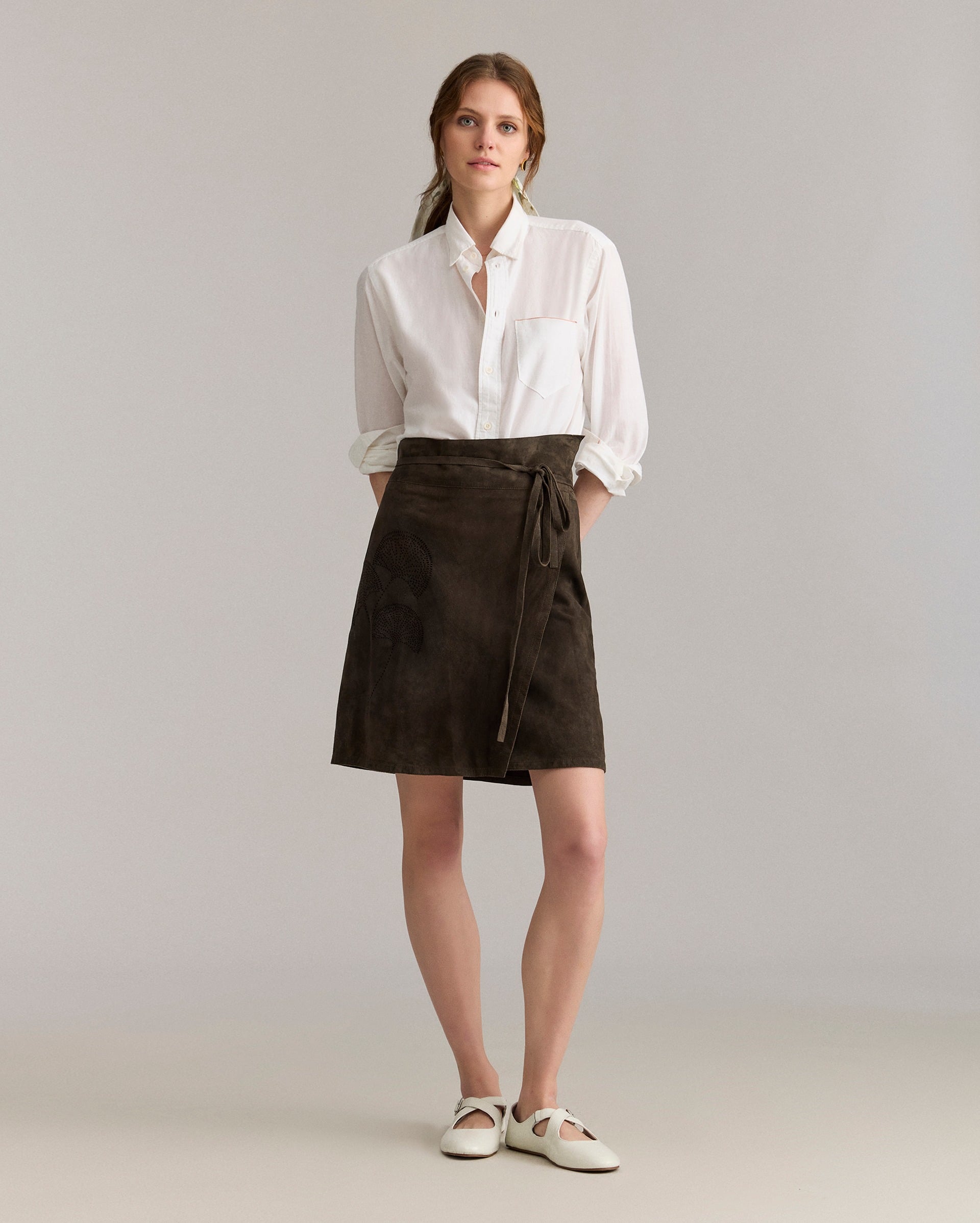 Perforated Goat Suede A-Line Wrap Skirt | Billy Reid