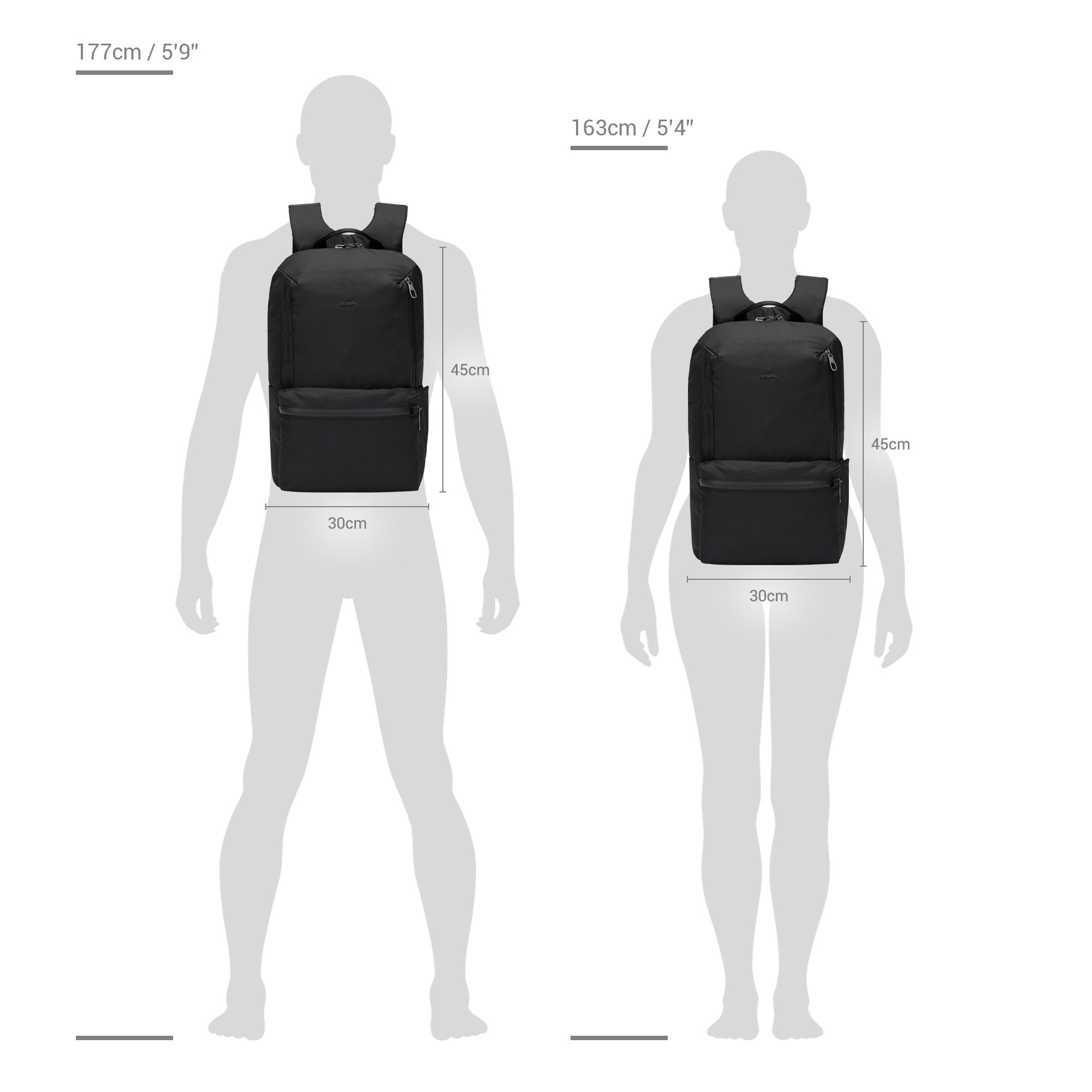 Size chart for Pacsafe® X 20L anti-theft  backpack