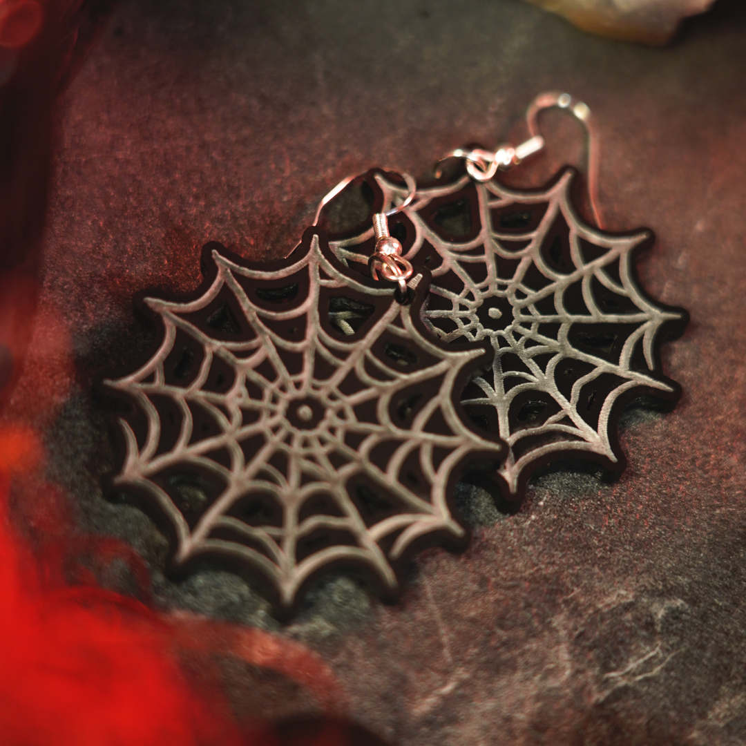 trendy silver flower gothic earrings
