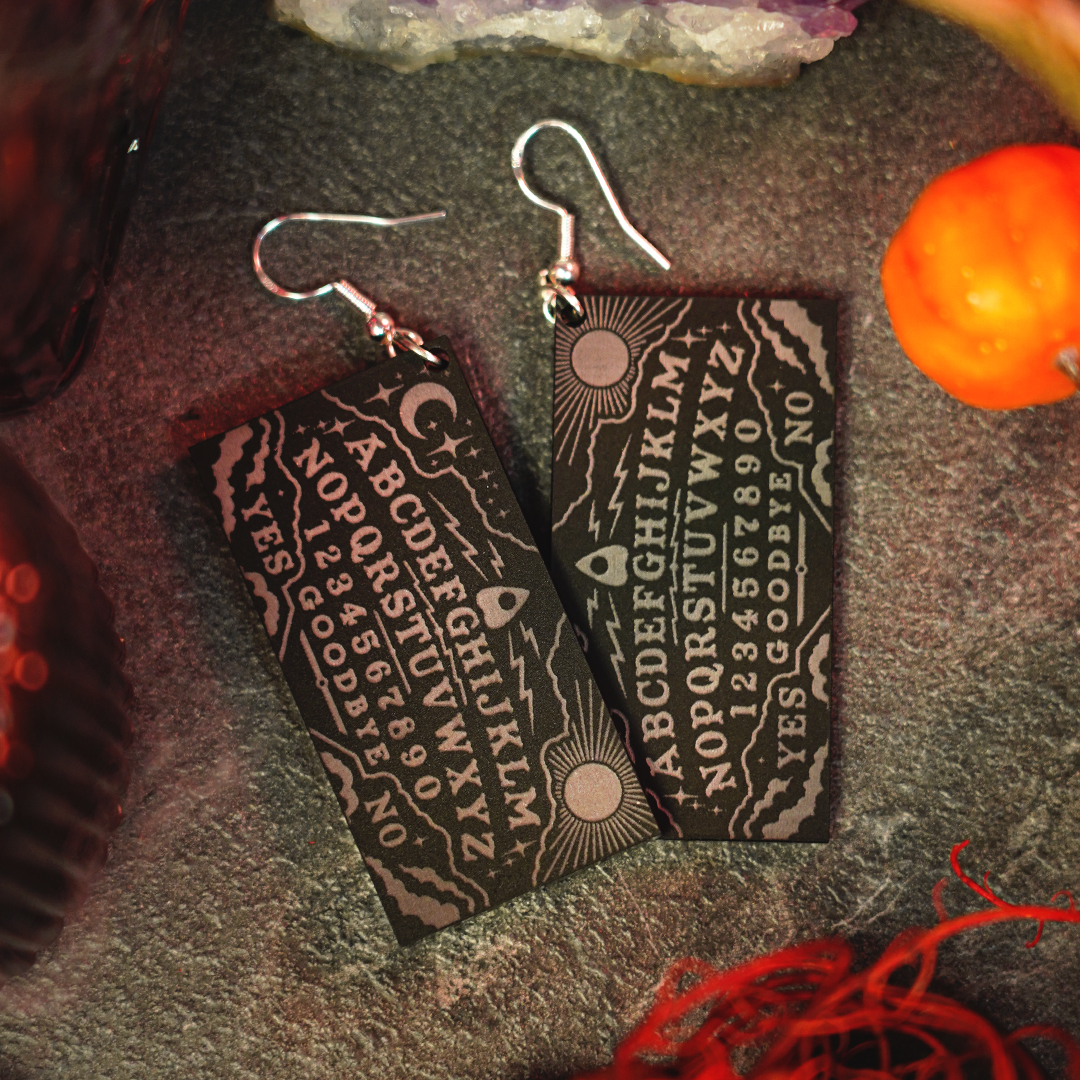 Matte Black Ouija Board Earrings (Pair)