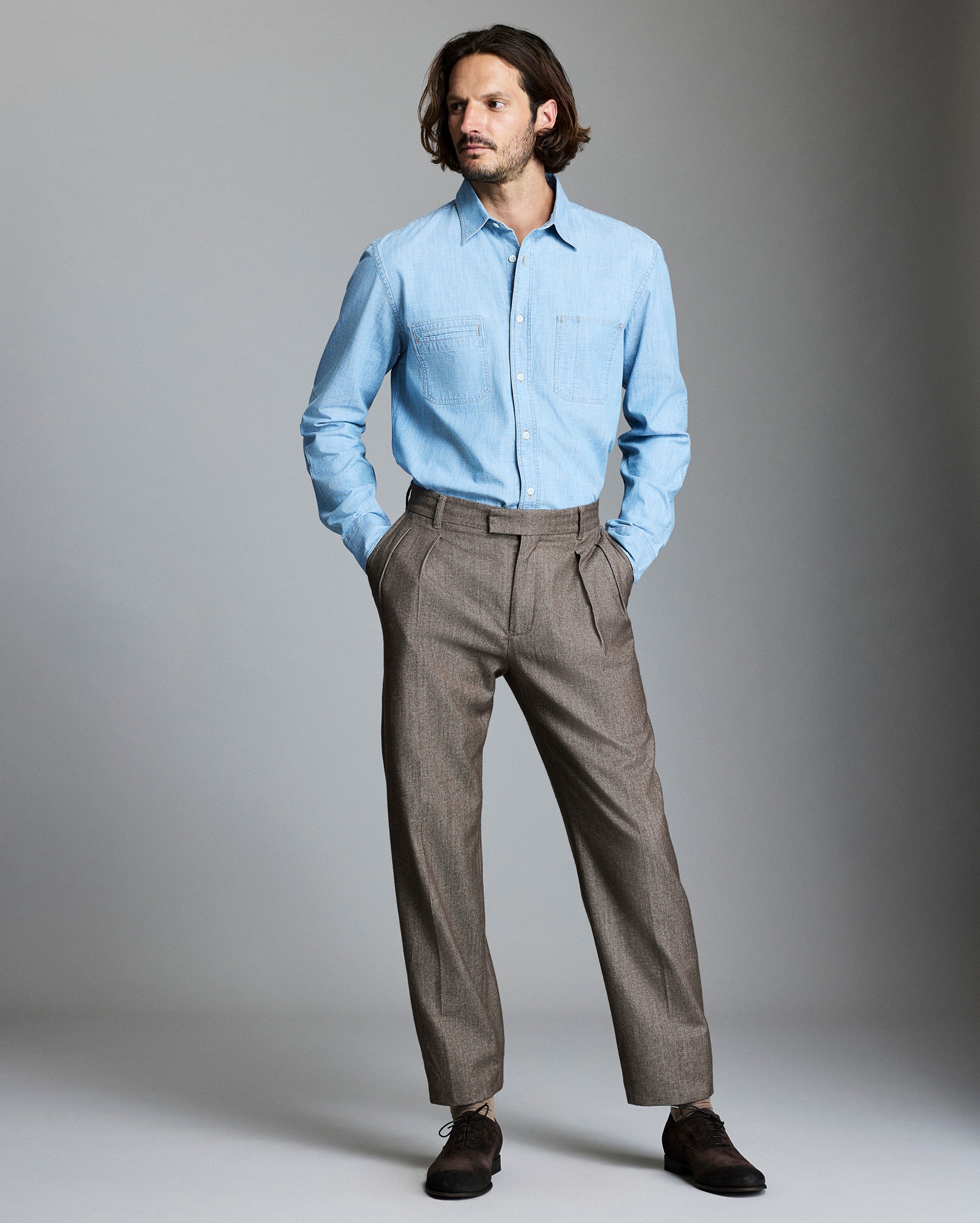 Model shows the fit of the shirt.