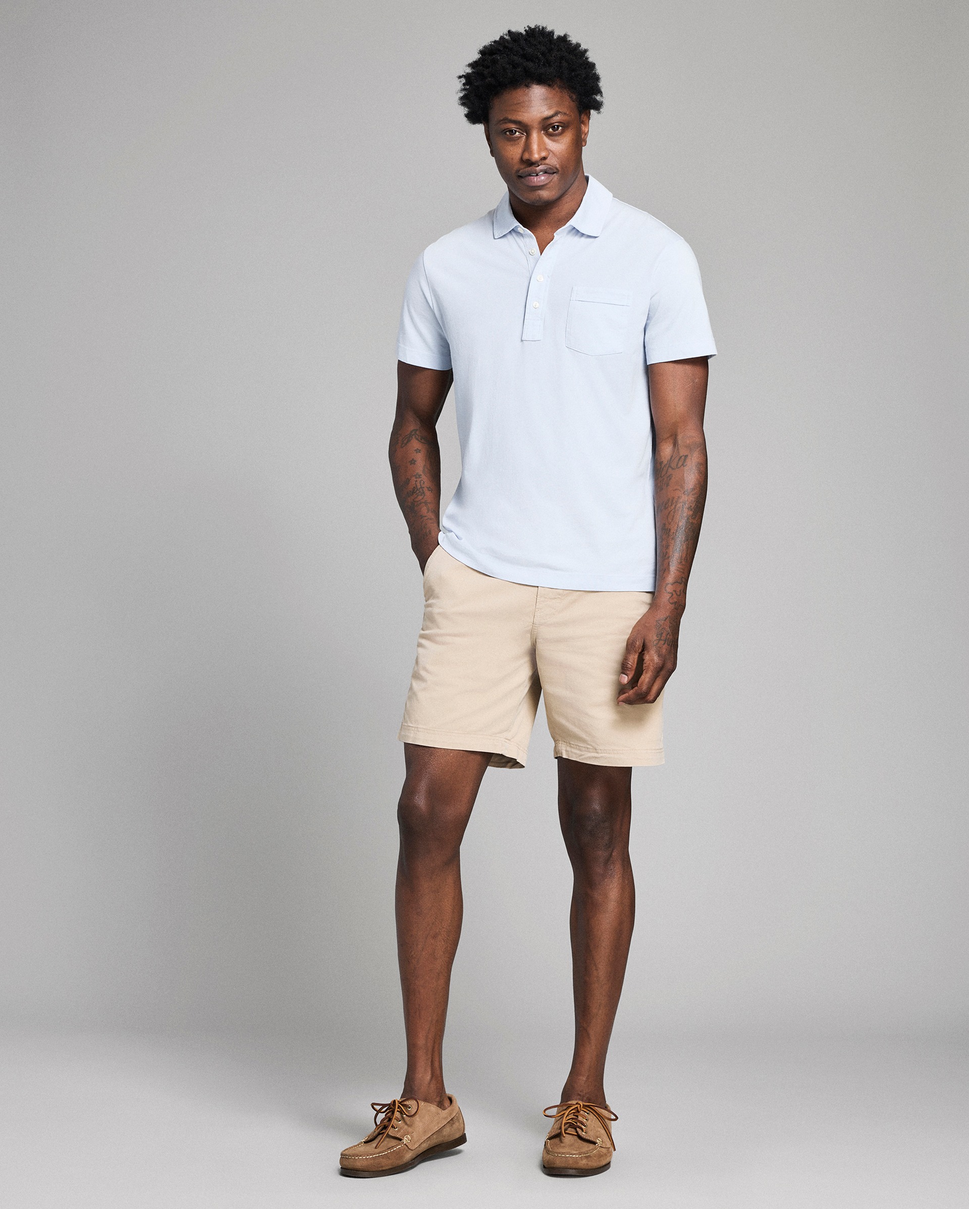 Model shows the fit of the polo.