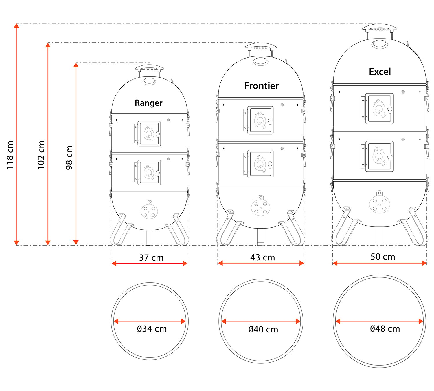 Pack ahumador a carbón proq frontier - 18'' + guante + encendedor de carbon proq + cobertor + spiedo - Technical Specification