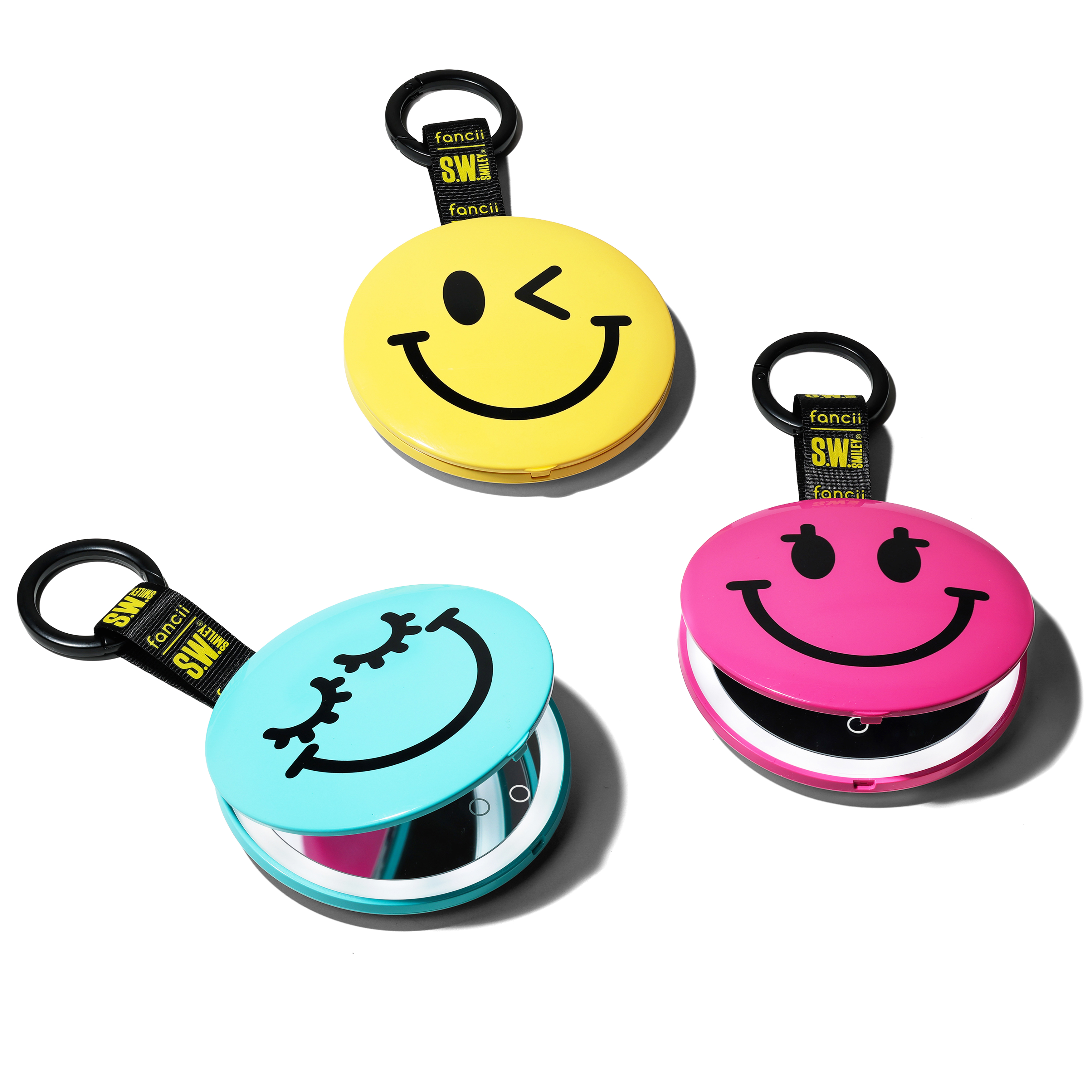 S.W.Smiley X Fancii & Co.  Lighted Charm Mirror with 1x and 10x magnification bag clip in Yellow 