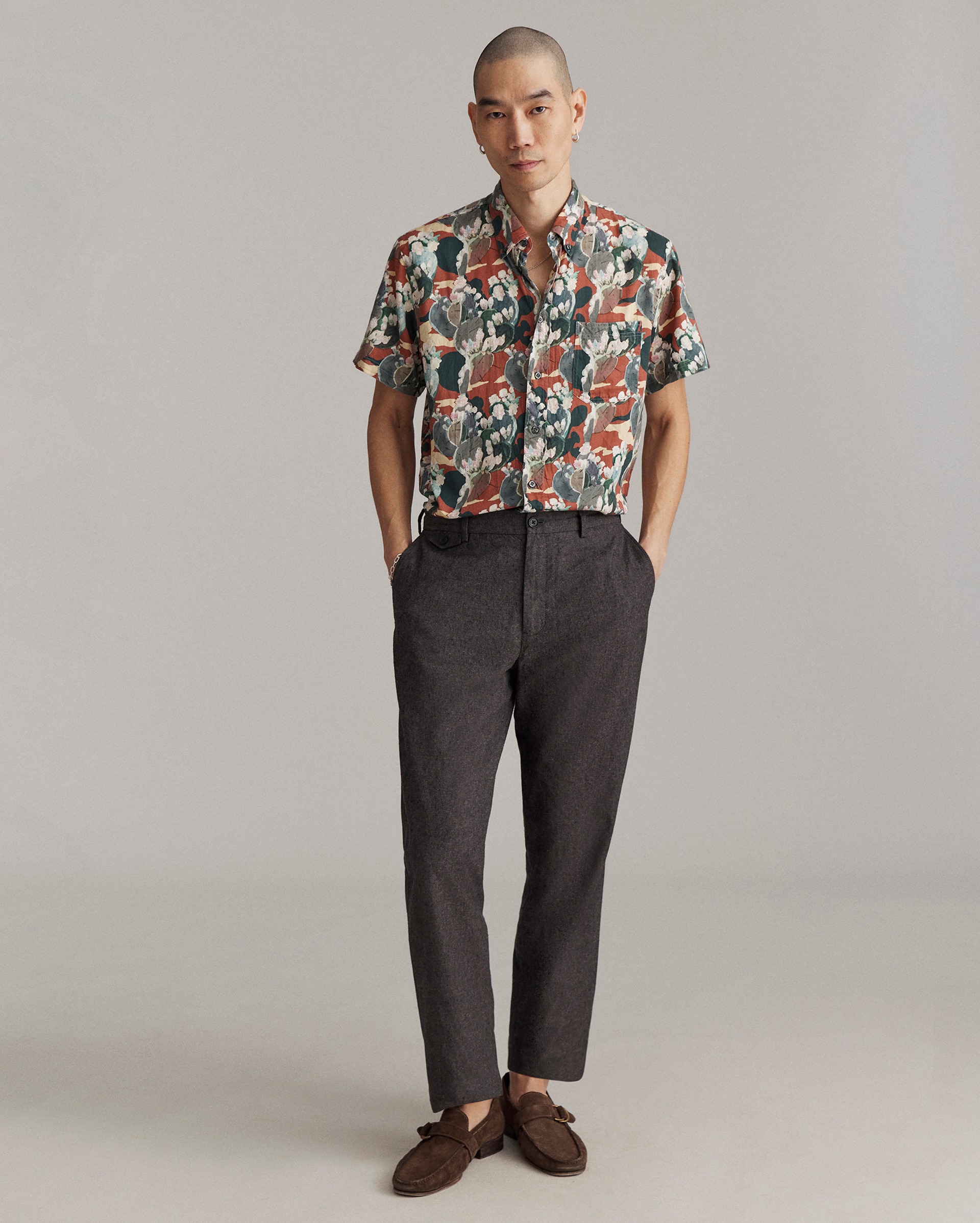 Model shows the fit of the shirt.