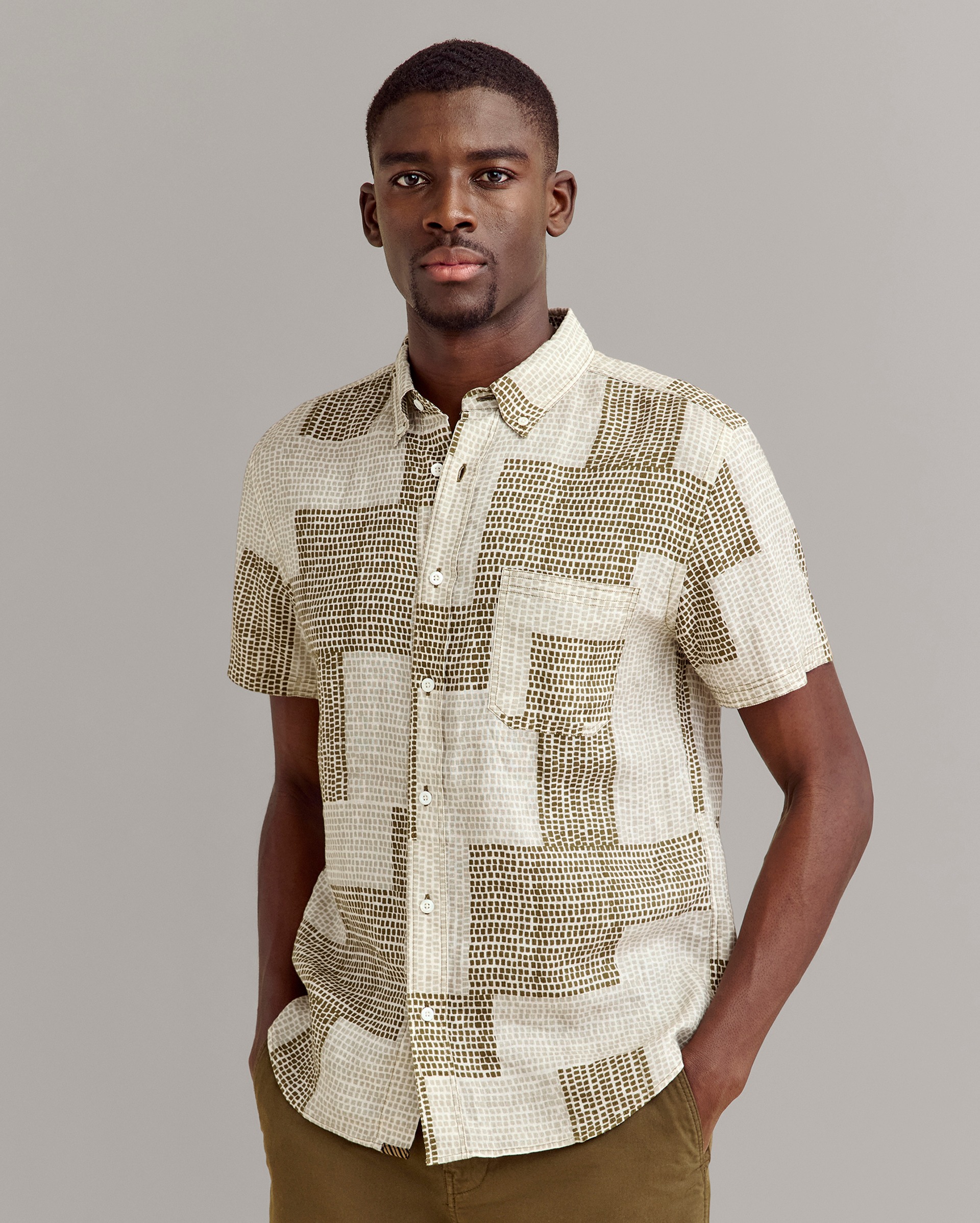 Model shows the fit of the shirt.