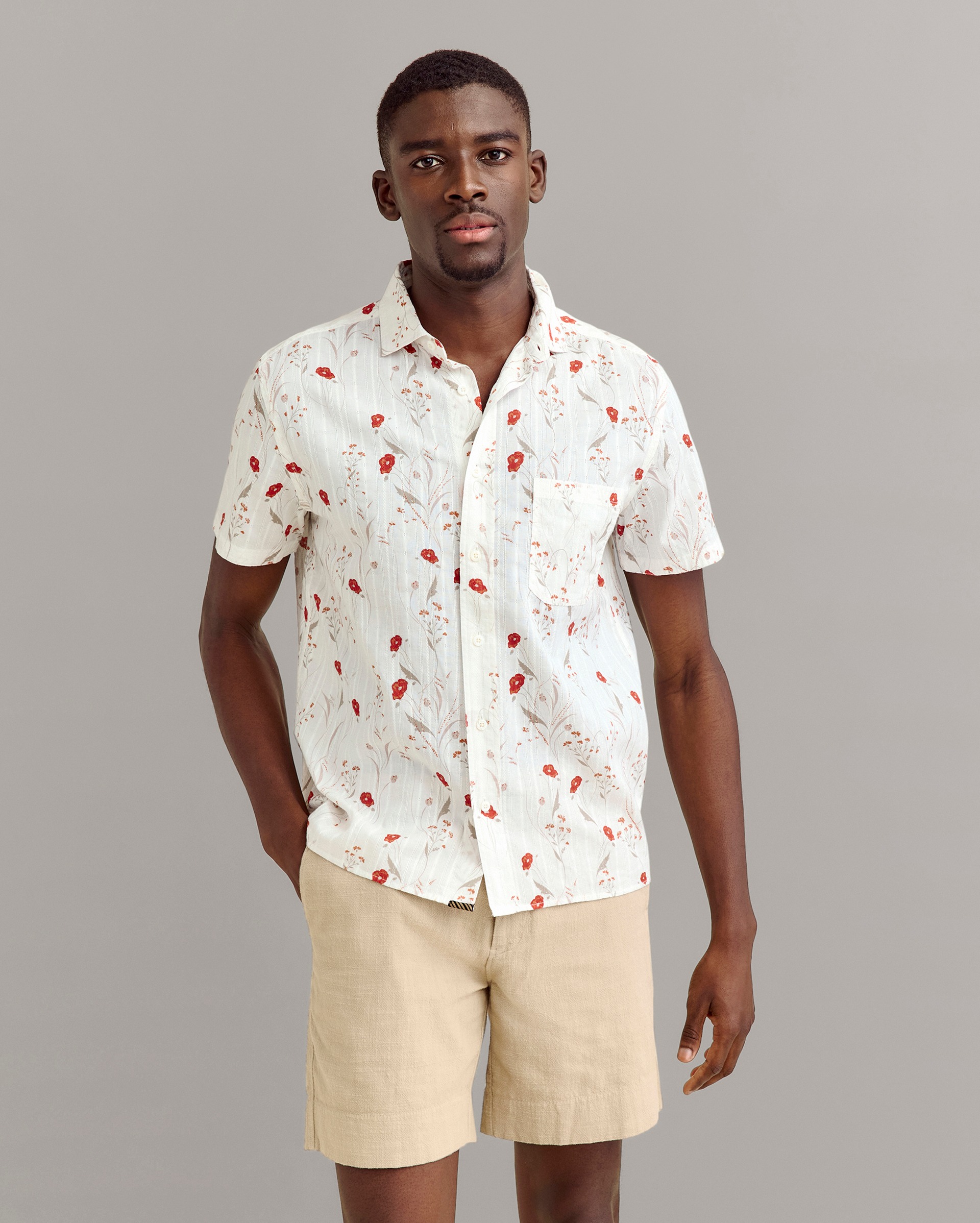 Short Sleeve Textural Poppy Treme Cotton Shirt | Billy Reid