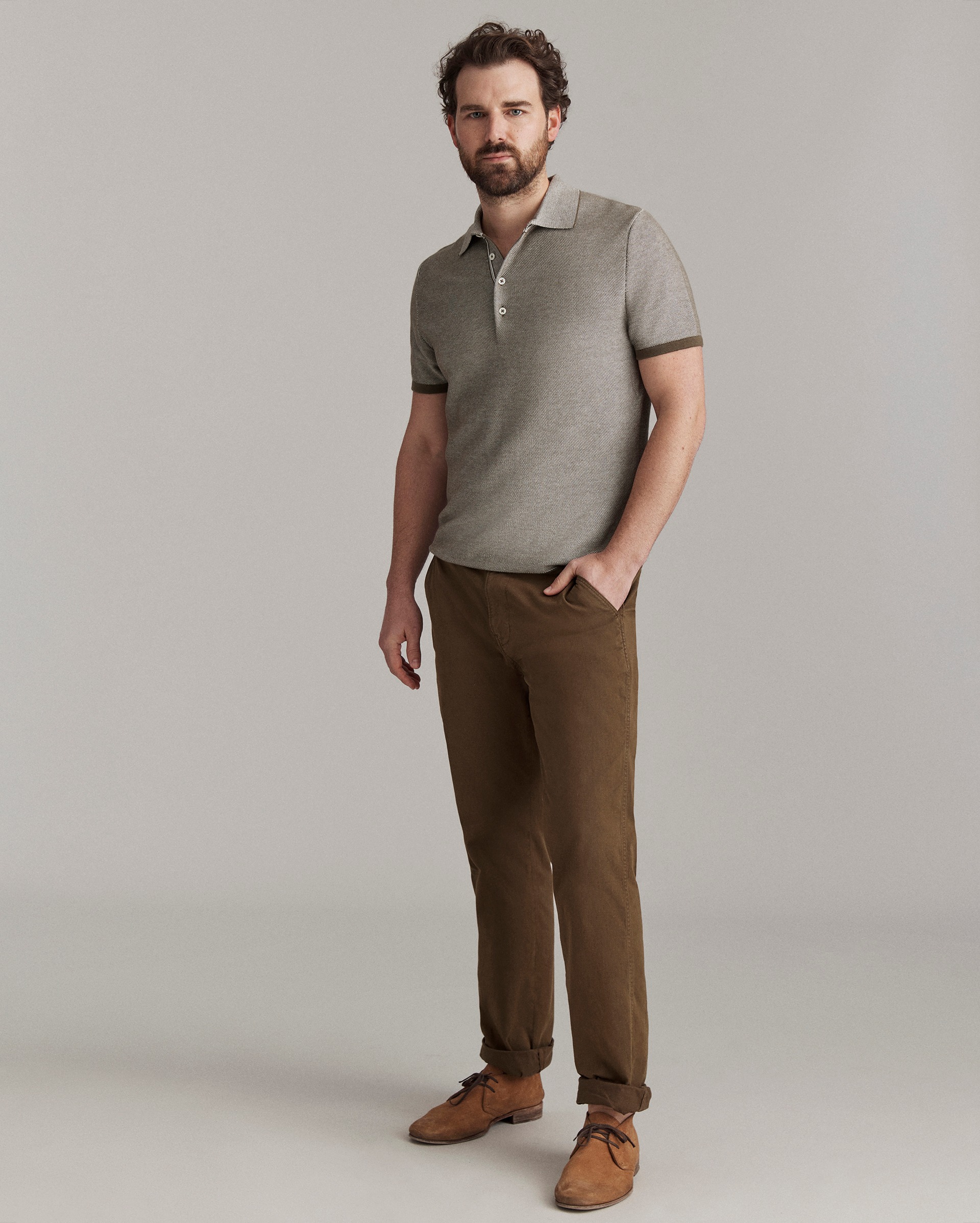 Model shows the fit of the polo.