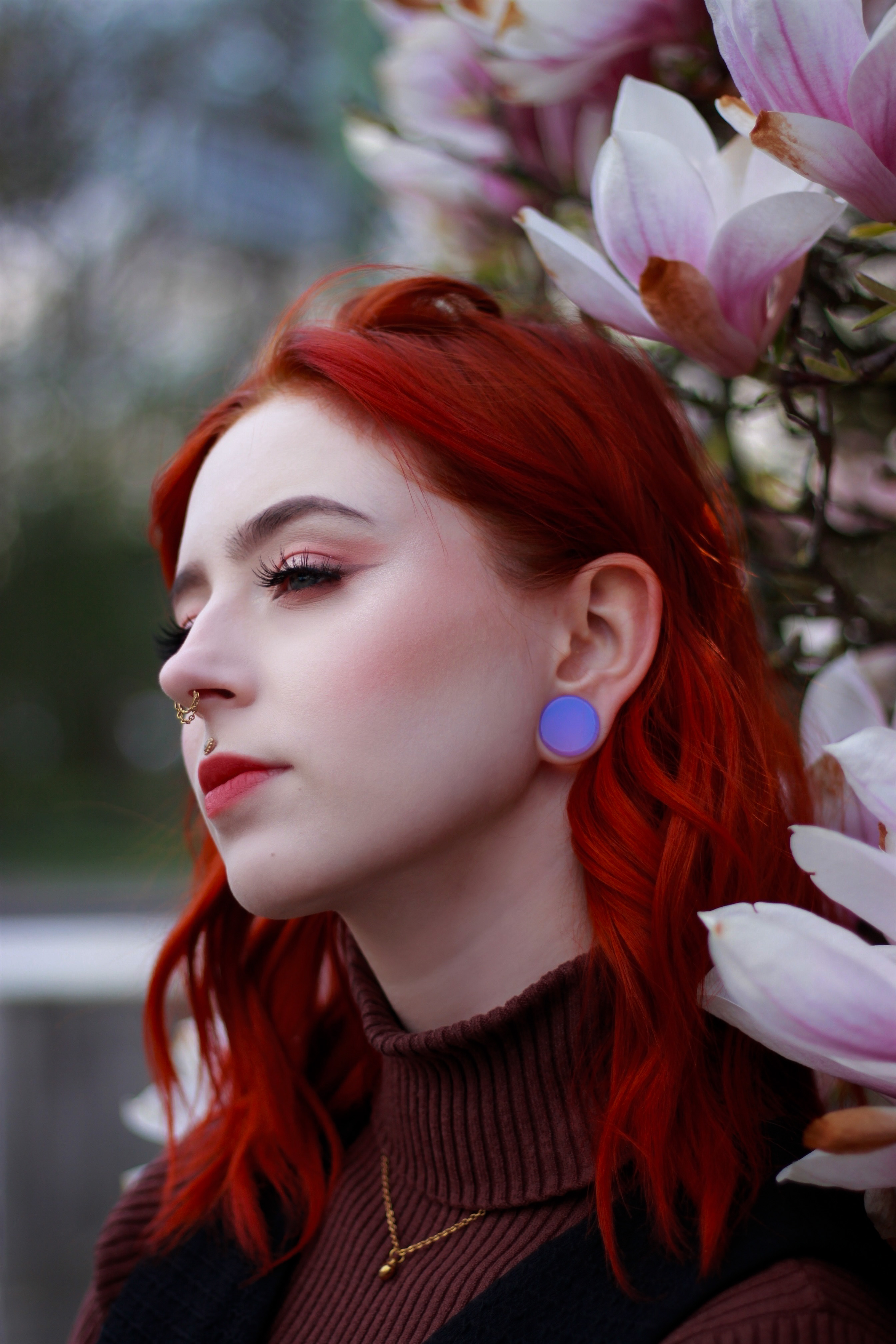 Girl wearing unique Pink Opalite Glass Plug / Gauge