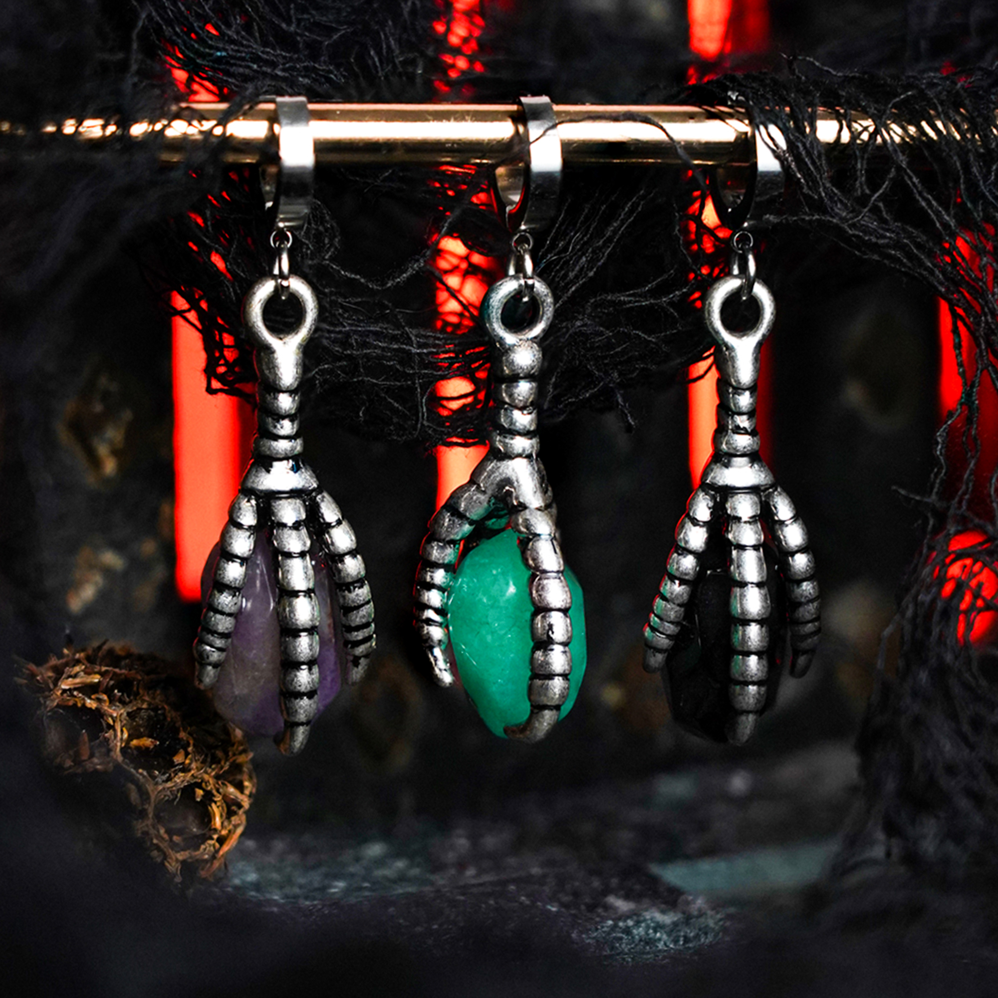 unique  Black Onyx & Silver Bird Claw Earrings (Pair)