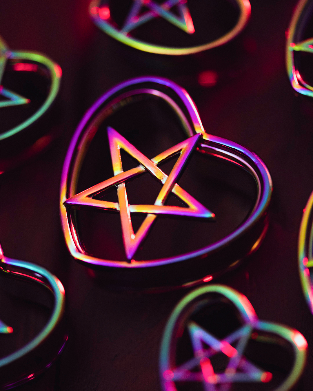  Pentagram Regenbogen Herz Edelstahl Tunnel