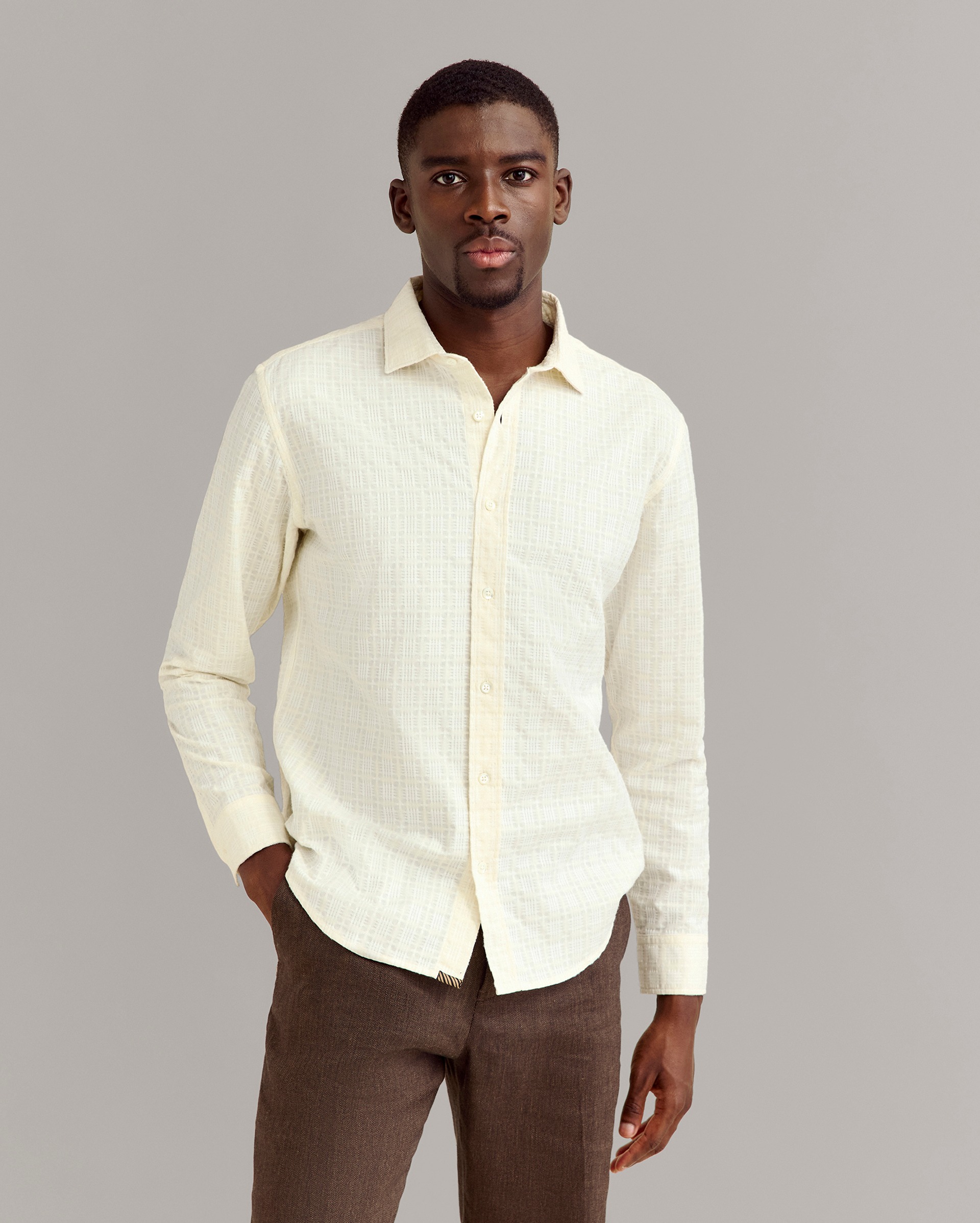 Model shows the fit of the shirt.
