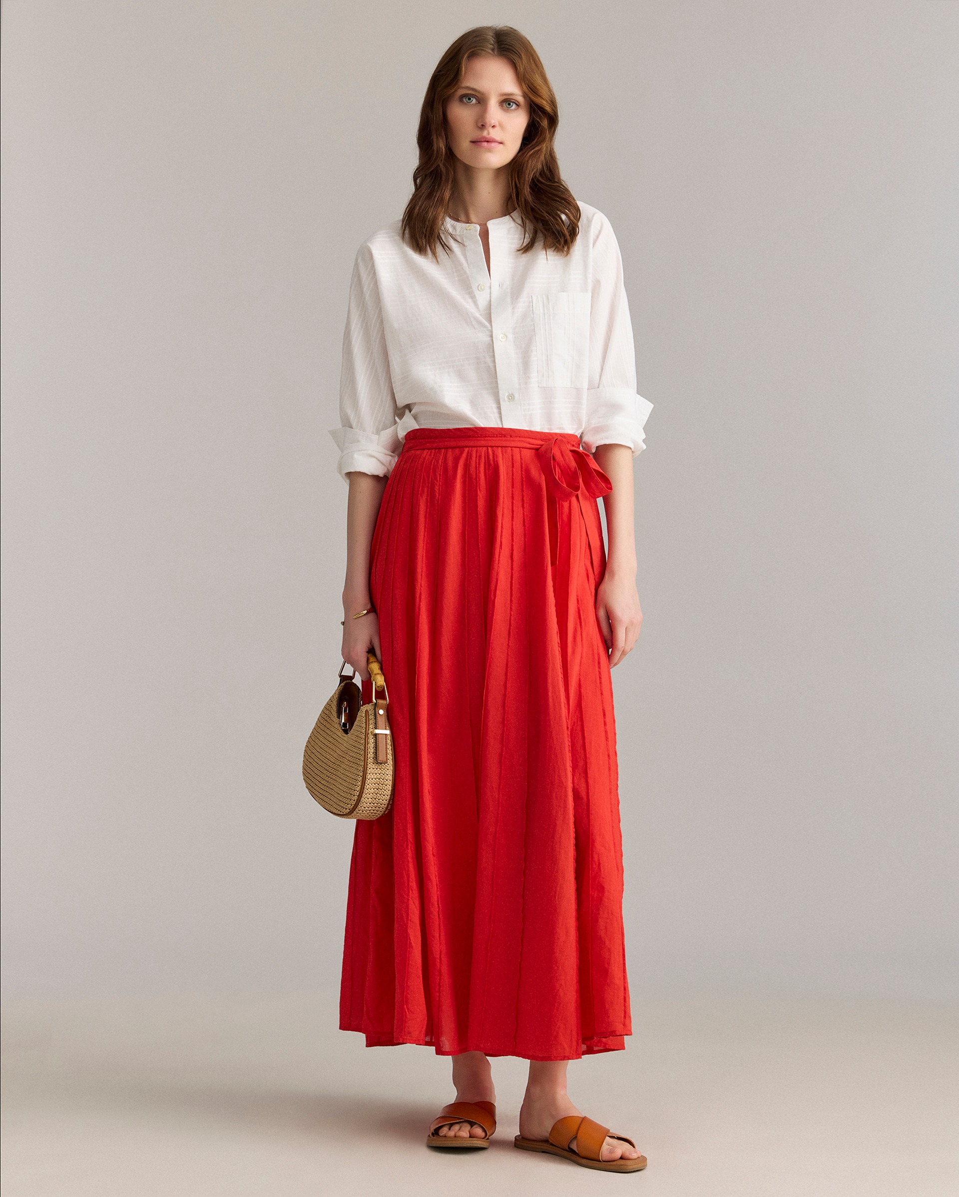 Model shows the fit of the skirt.